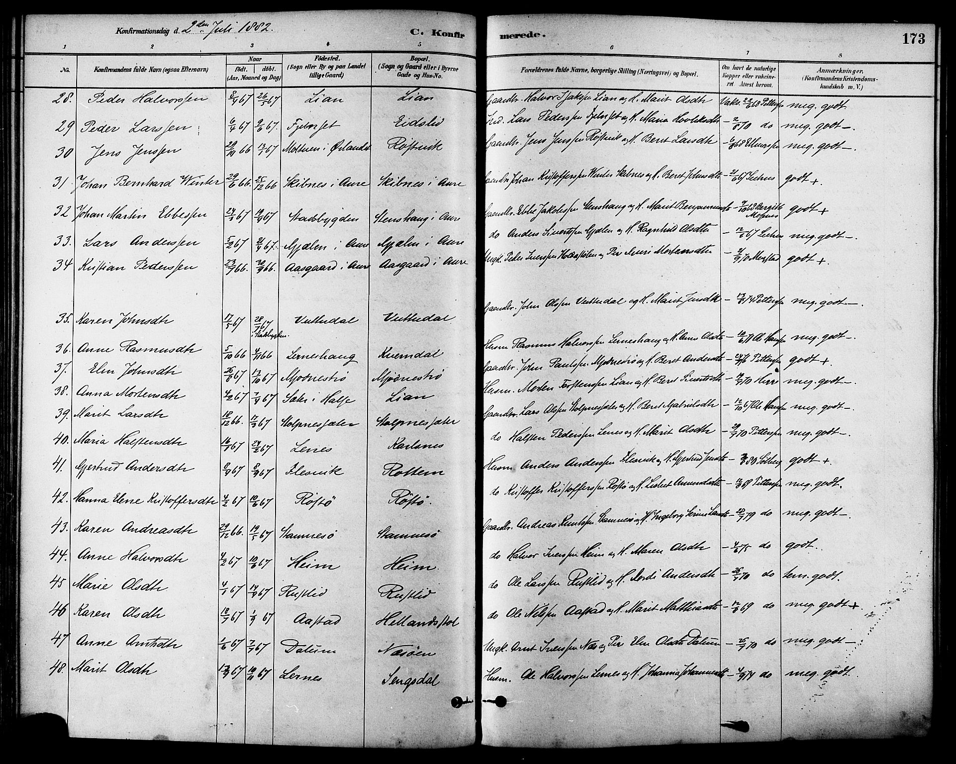 Ministerialprotokoller, klokkerbøker og fødselsregistre - Sør-Trøndelag, SAT/A-1456/630/L0496: Parish register (official) no. 630A09, 1879-1895, p. 173