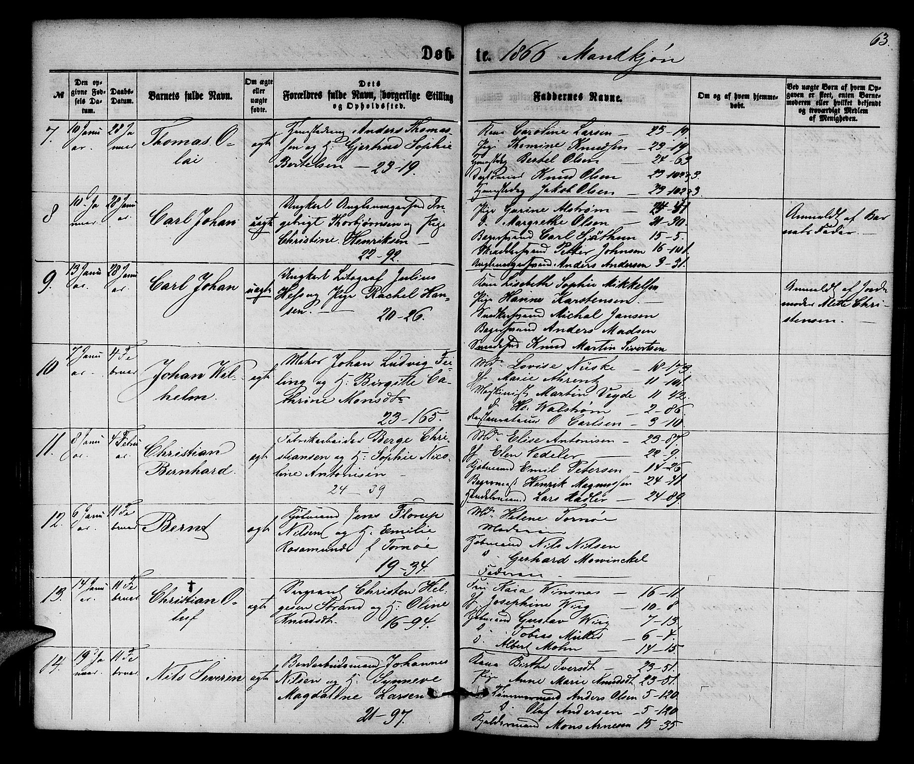 Korskirken sokneprestembete, SAB/A-76101/H/Hab: Parish register (copy) no. B 5, 1863-1868, p. 63