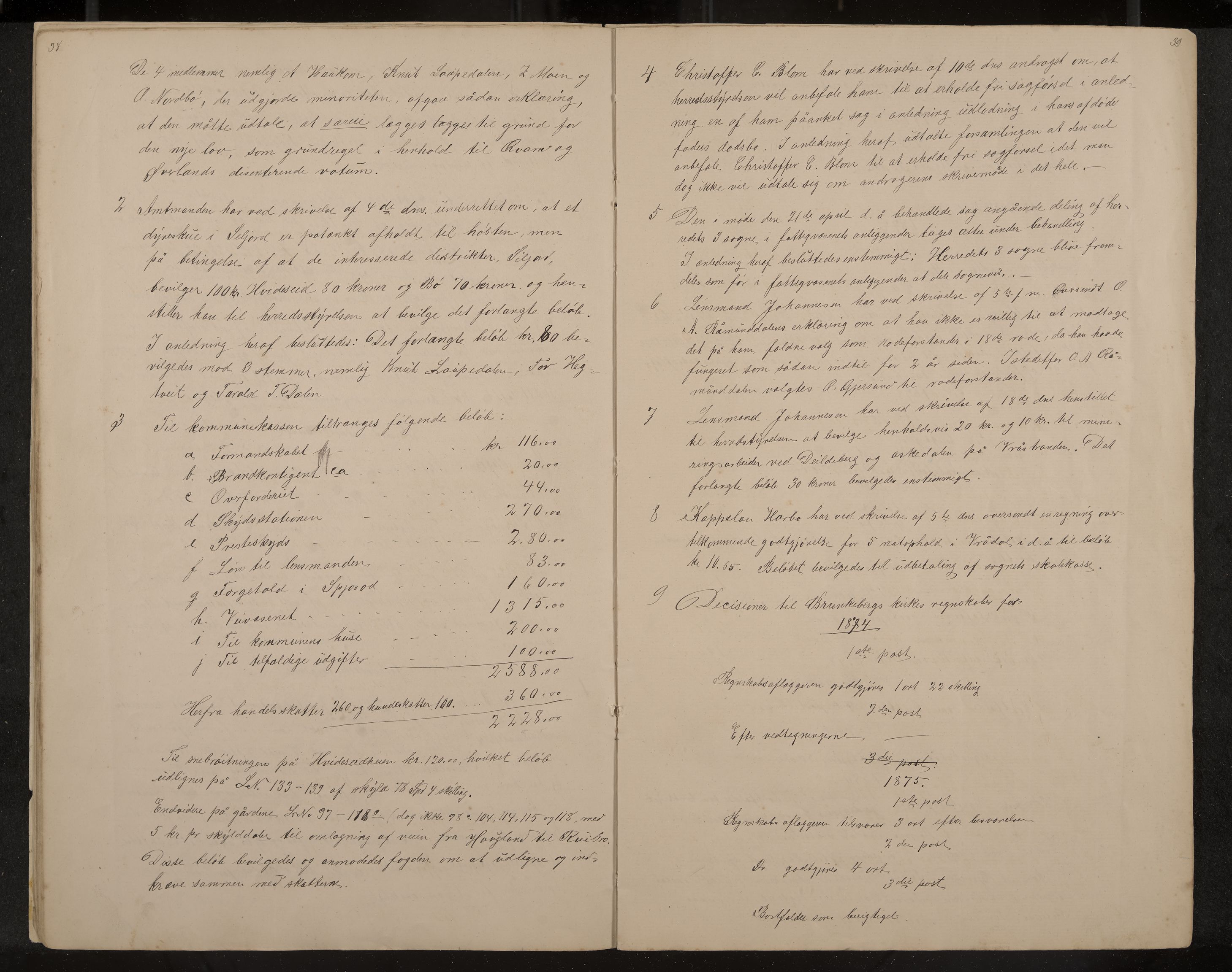 Kviteseid formannskap og sentraladministrasjon, IKAK/0829021/A/Aa/L0041: Utskrift av møtebok, 1882-1884, p. 38-39