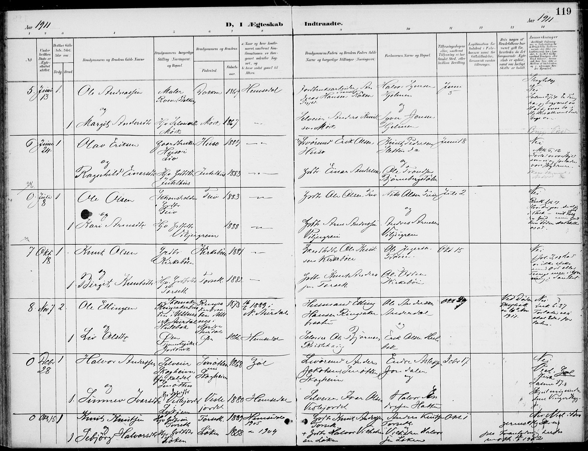 Gol kirkebøker, AV/SAKO-A-226/F/Fb/L0002: Parish register (official) no. II 2, 1900-1921, p. 119