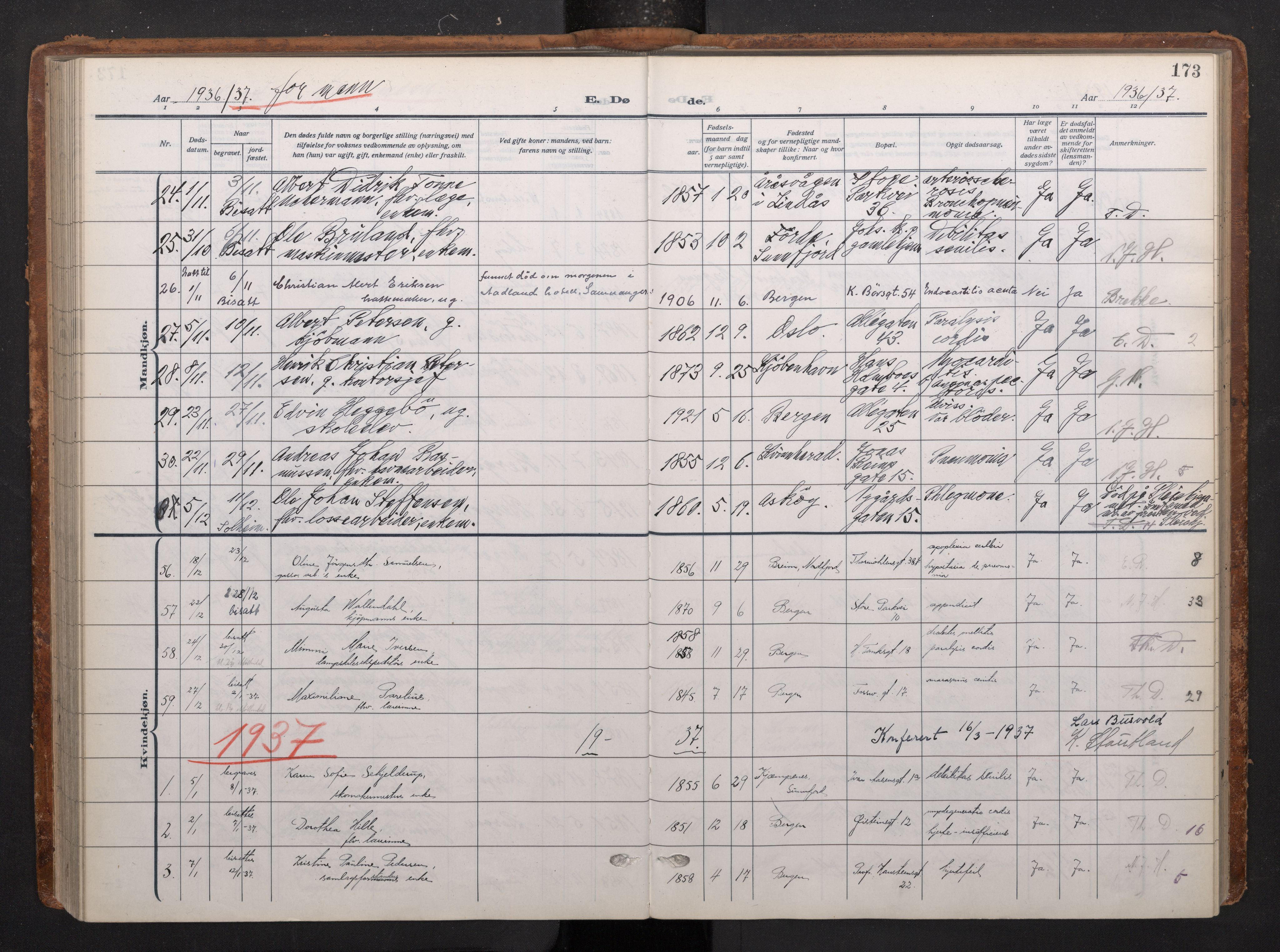 Johanneskirken sokneprestembete, AV/SAB-A-76001/H/Haa/L0020: Parish register (official) no. E 2, 1916-1951, p. 173