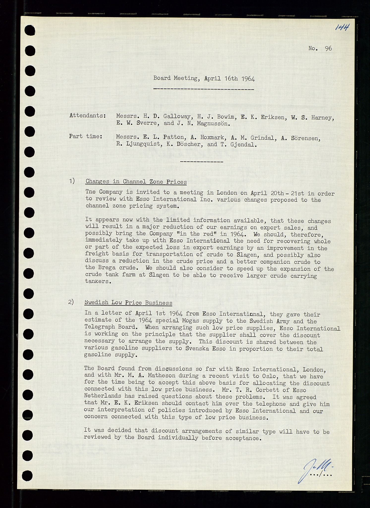 Pa 0982 - Esso Norge A/S, AV/SAST-A-100448/A/Aa/L0001/0004: Den administrerende direksjon Board minutes (styrereferater) / Den administrerende direksjon Board minutes (styrereferater), 1963-1964, p. 117