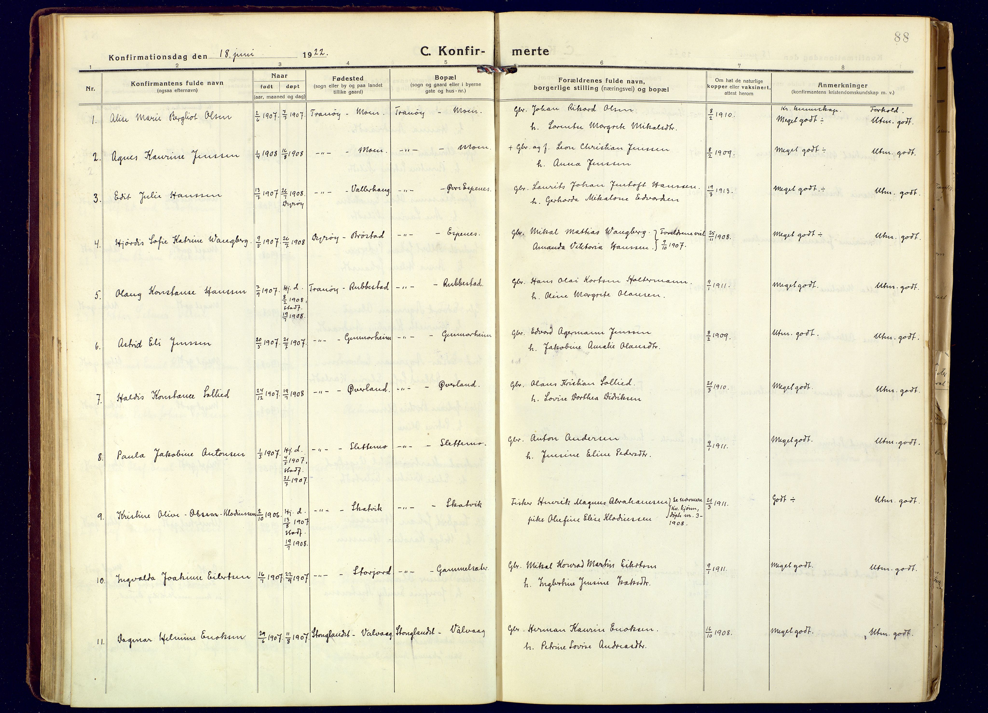 Tranøy sokneprestkontor, AV/SATØ-S-1313/I/Ia/Iaa/L0016kirke: Parish register (official) no. 16, 1919-1932, p. 88