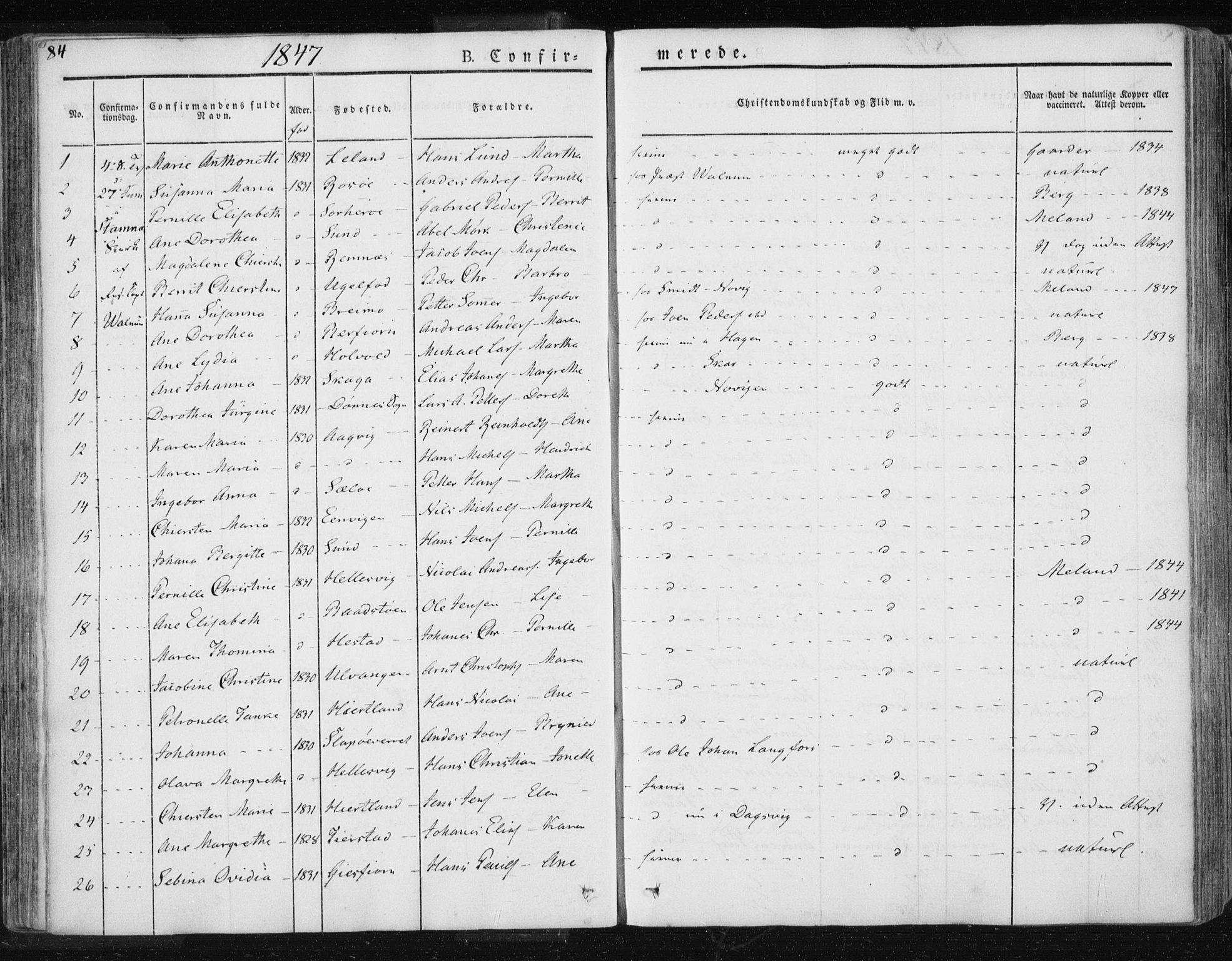 Ministerialprotokoller, klokkerbøker og fødselsregistre - Nordland, AV/SAT-A-1459/830/L0447: Parish register (official) no. 830A11, 1831-1854, p. 84