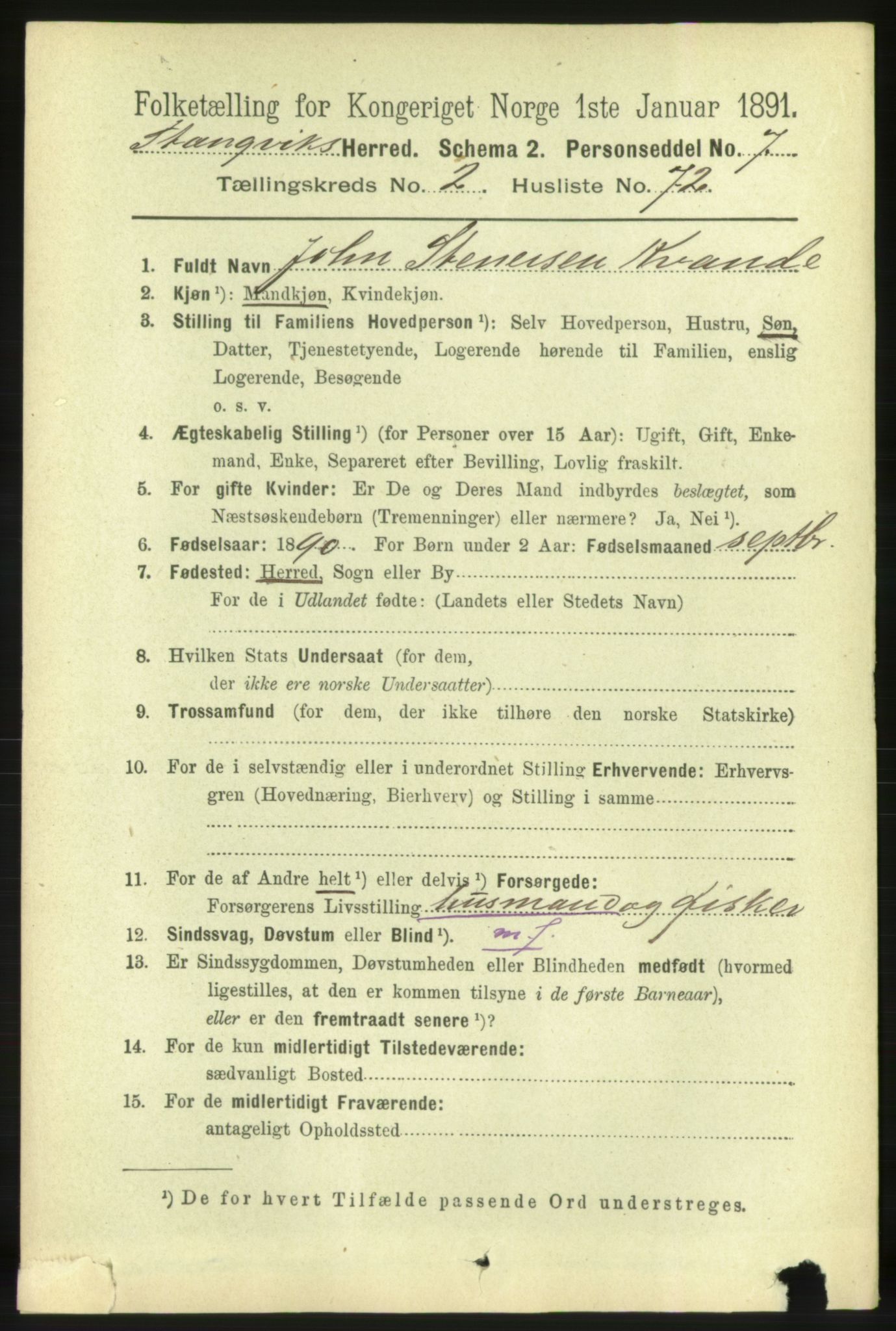 RA, 1891 census for 1564 Stangvik, 1891, p. 1172