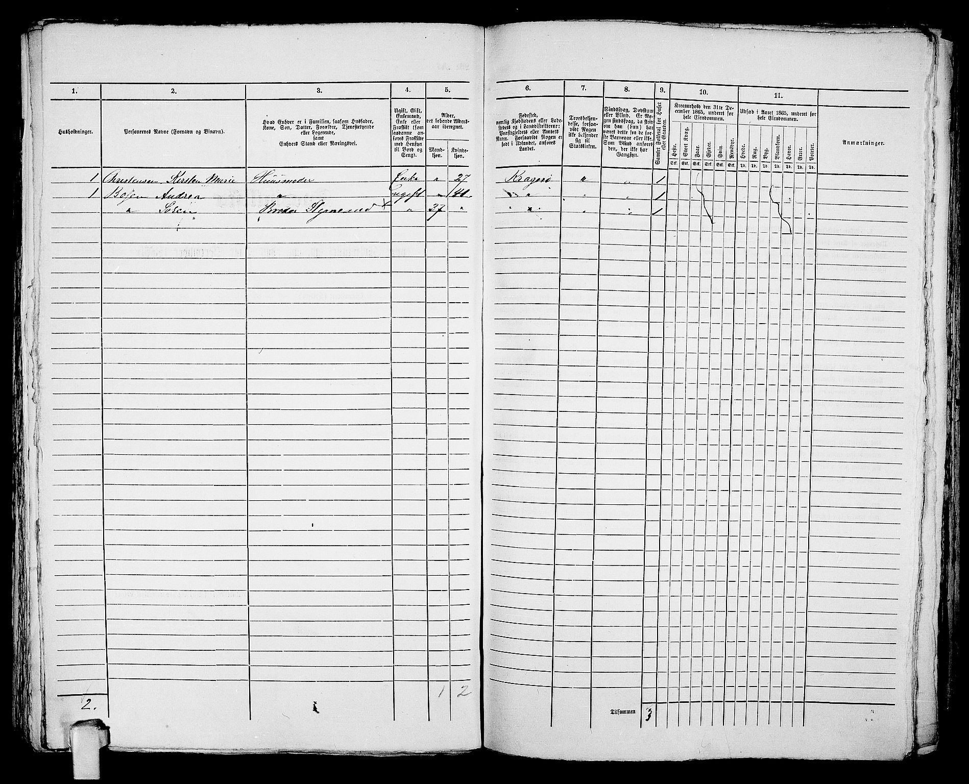 RA, 1865 census for Kragerø/Kragerø, 1865, p. 1027