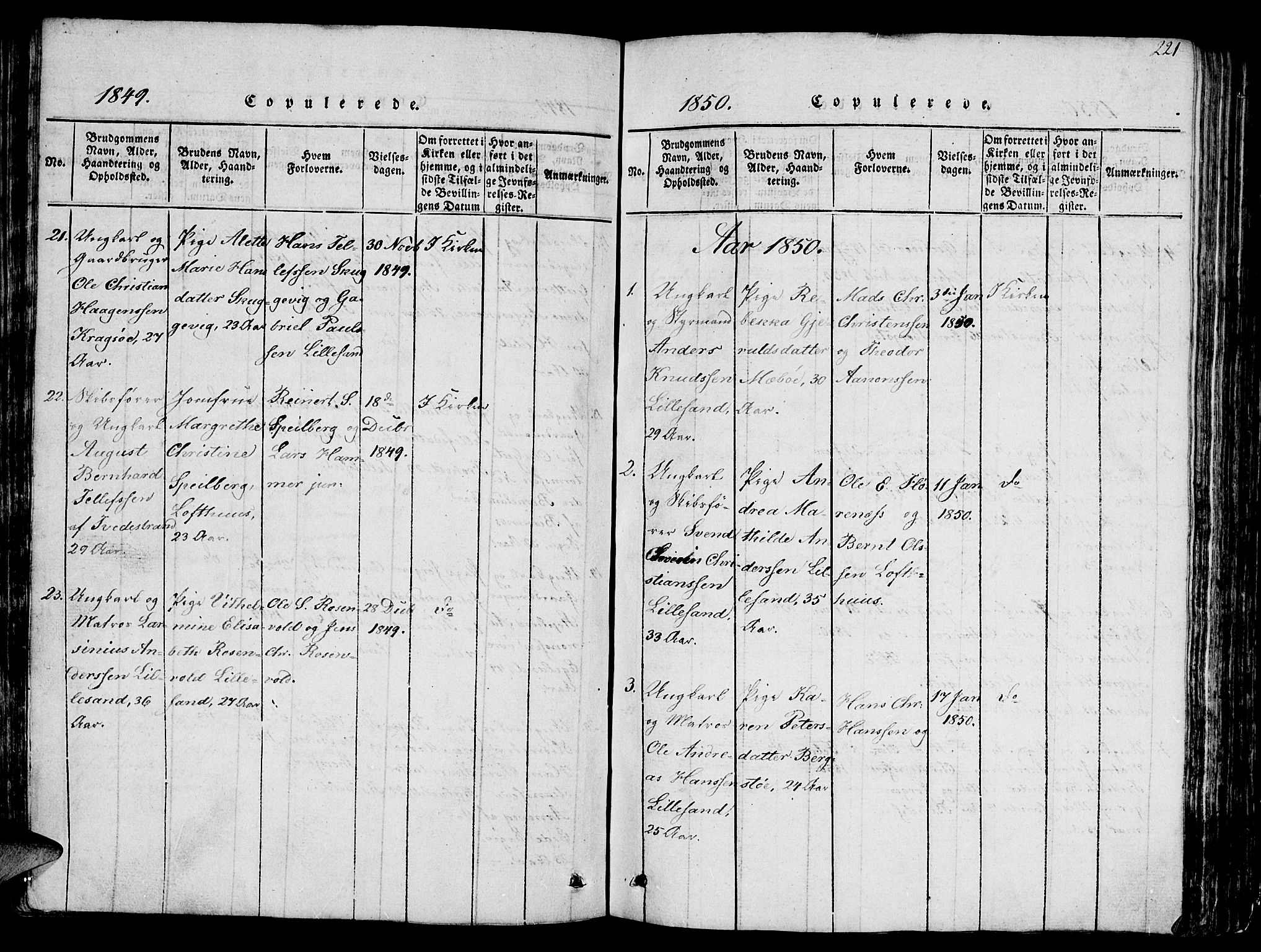 Vestre Moland sokneprestkontor, SAK/1111-0046/F/Fb/Fbb/L0001: Parish register (copy) no. B 1, 1816-1851, p. 221