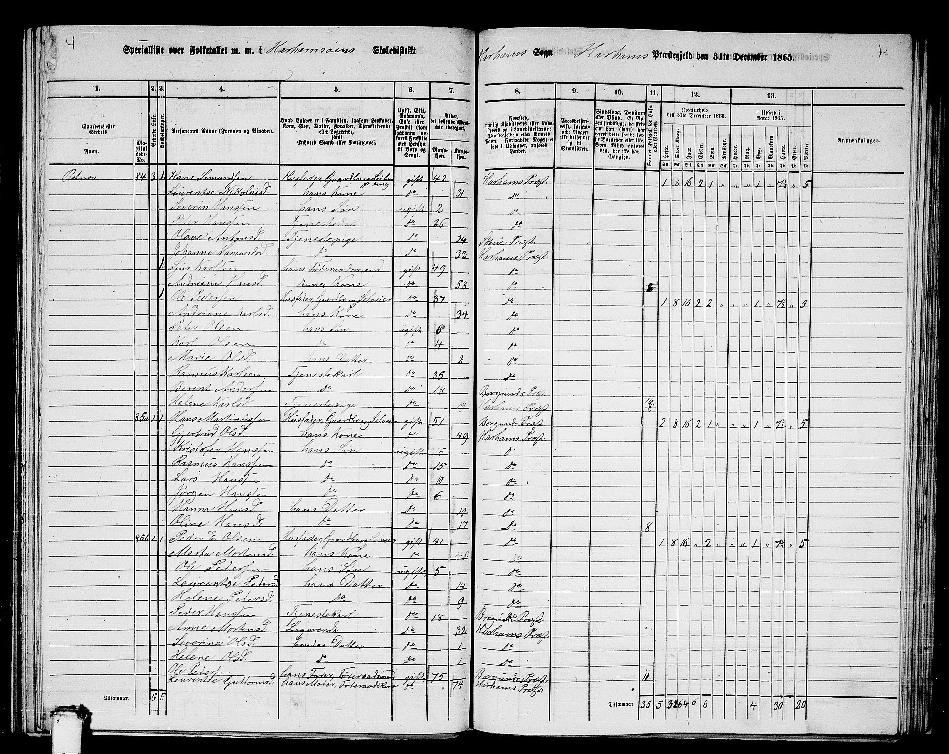 RA, 1865 census for Haram, 1865, p. 43