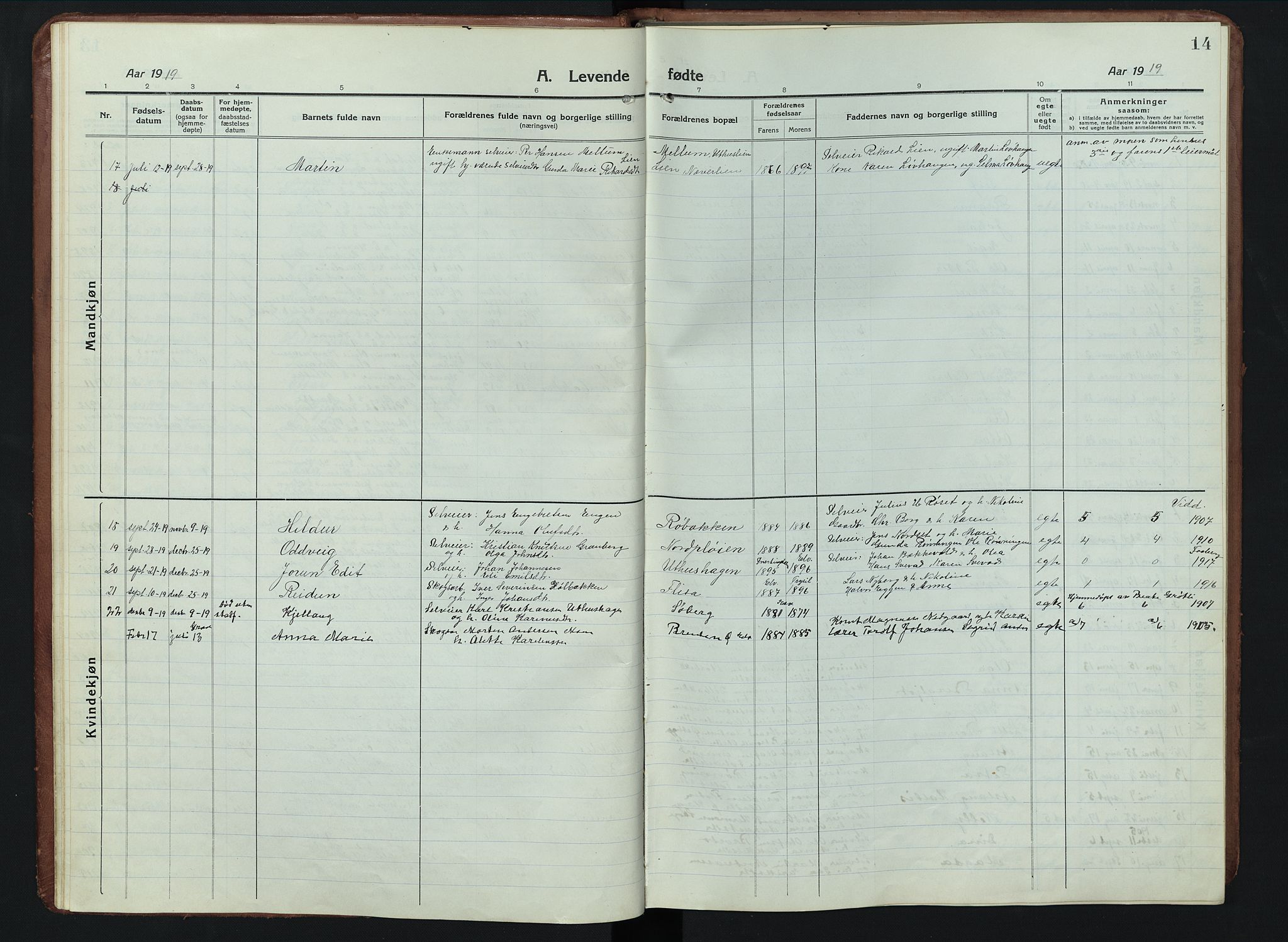 Elverum prestekontor, AV/SAH-PREST-044/H/Ha/Hab/L0011: Parish register (copy) no. 11, 1915-1947, p. 14