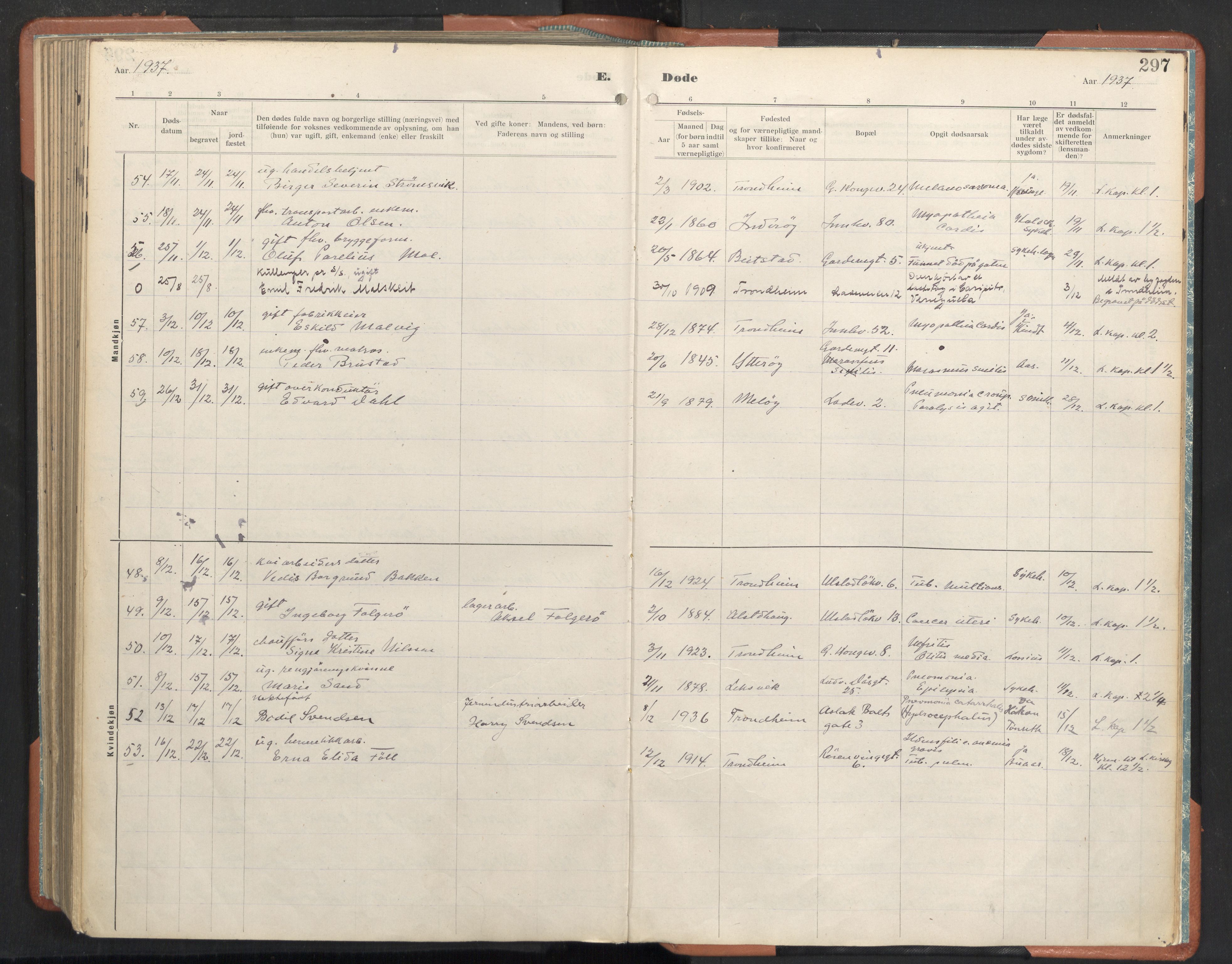 Ministerialprotokoller, klokkerbøker og fødselsregistre - Sør-Trøndelag, SAT/A-1456/605/L0245: Parish register (official) no. 605A07, 1916-1938, p. 297