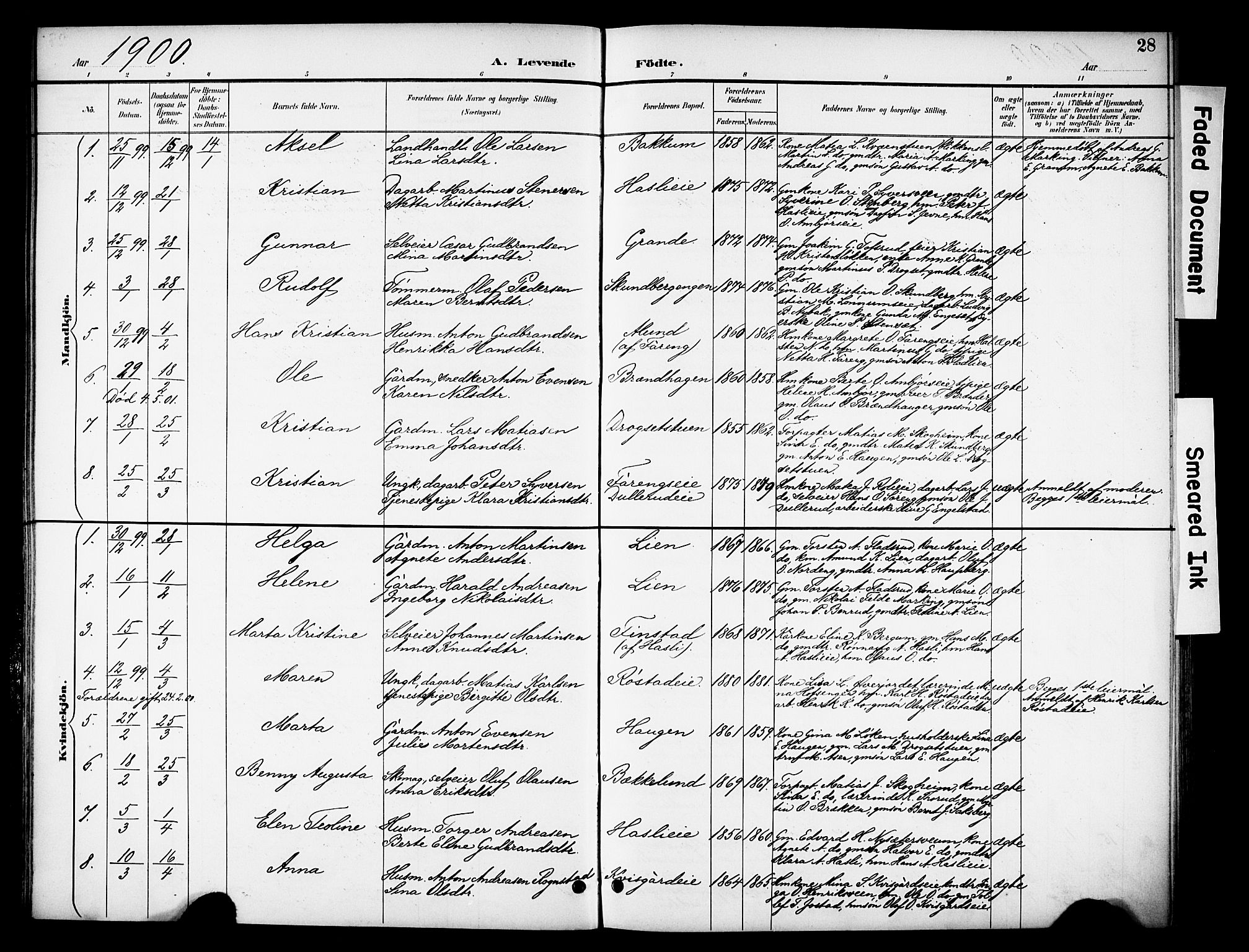 Biri prestekontor, SAH/PREST-096/H/Ha/Haa/L0008: Parish register (official) no. 8, 1894-1901, p. 28