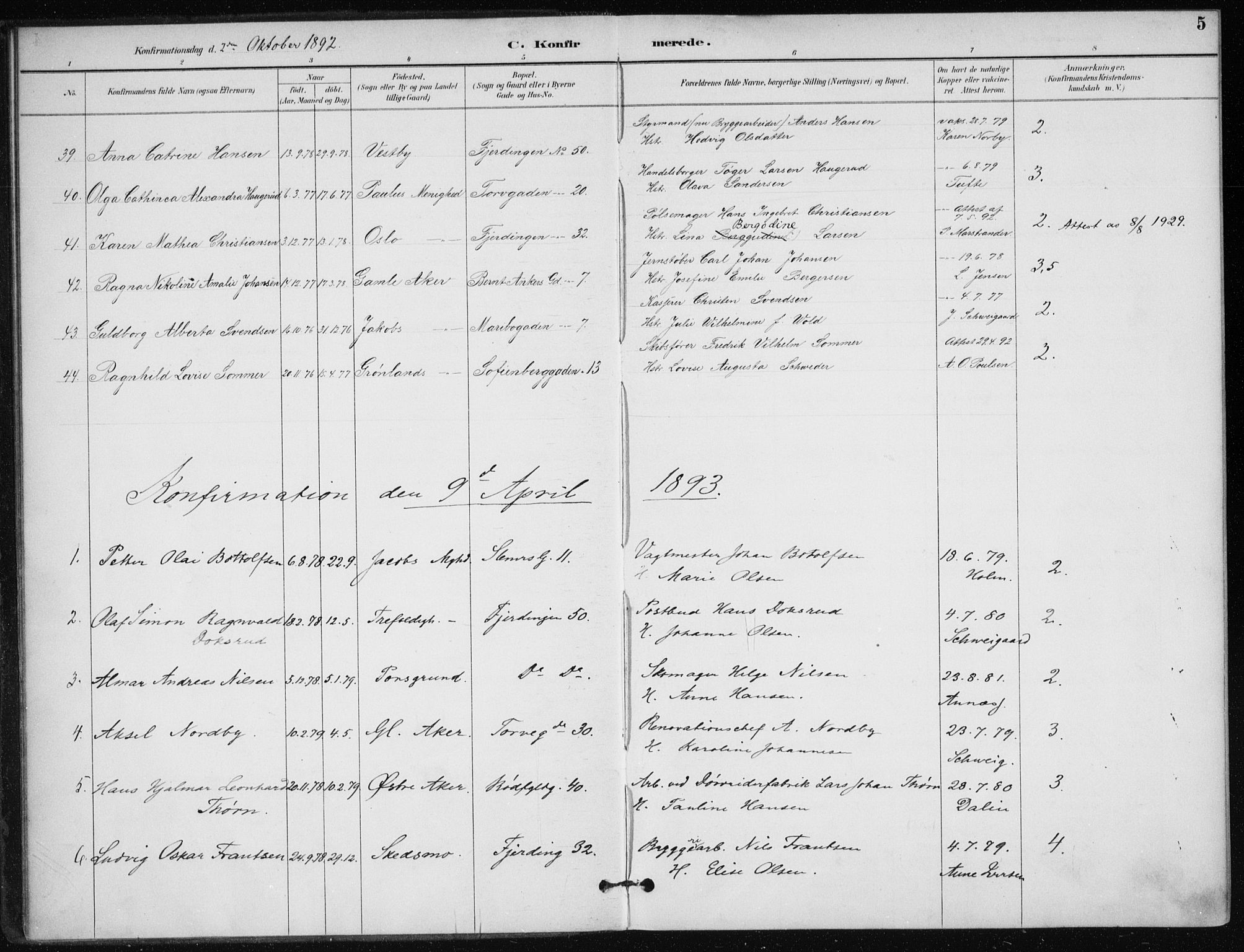 Jakob prestekontor Kirkebøker, SAO/A-10850/F/Fa/L0008: Parish register (official) no. 8, 1892-1924, p. 5