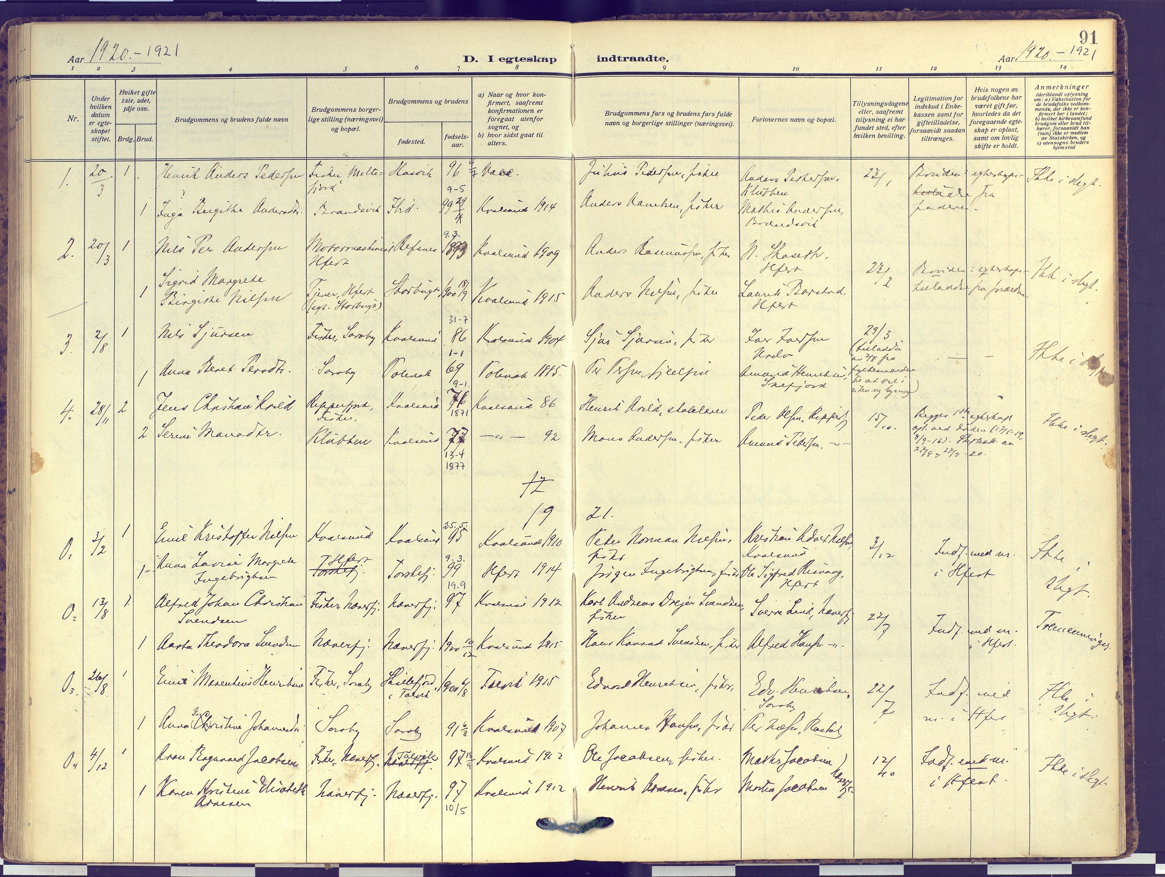 Hammerfest sokneprestkontor, SATØ/S-1347: Parish register (official) no. 16, 1908-1923, p. 91