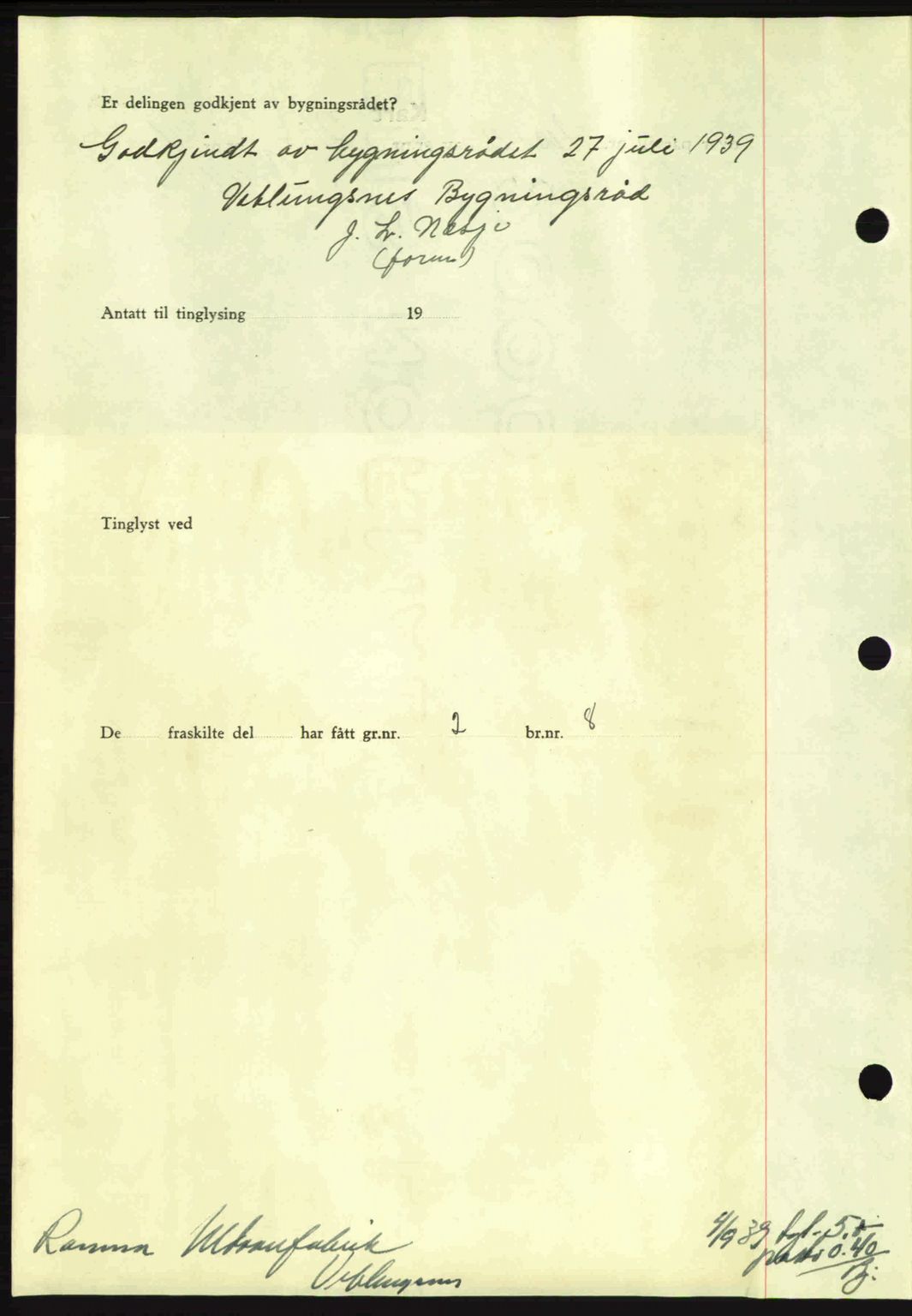 Romsdal sorenskriveri, AV/SAT-A-4149/1/2/2C: Mortgage book no. A7, 1939-1939, Diary no: : 1783/1939