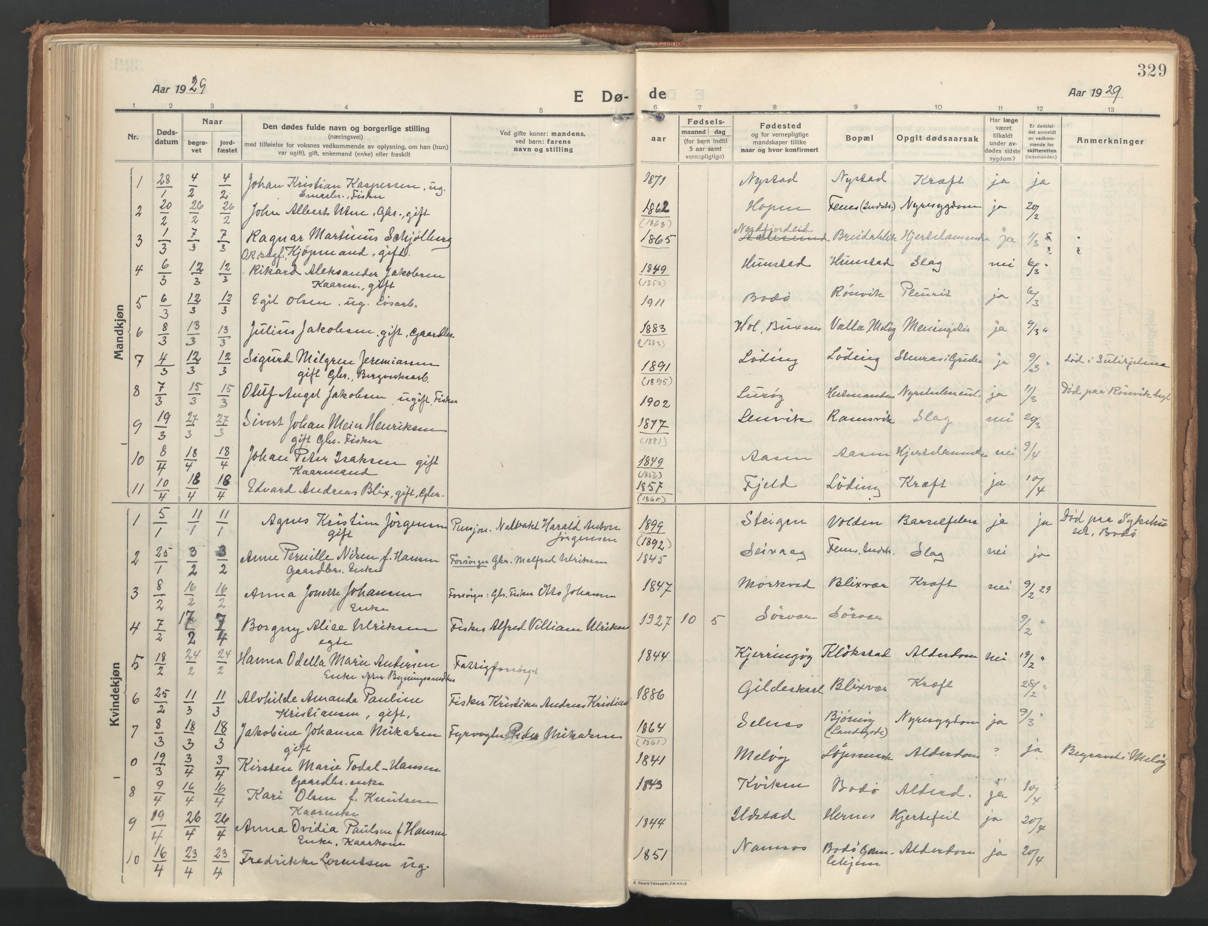 Ministerialprotokoller, klokkerbøker og fødselsregistre - Nordland, SAT/A-1459/802/L0060: Parish register (official) no. 802A07, 1916-1933, p. 329