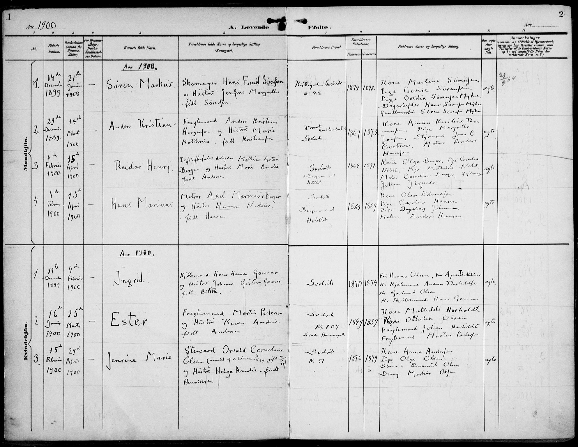 Strømm kirkebøker, AV/SAKO-A-322/F/Fb/L0002: Parish register (official) no. II 2, 1900-1919, p. 1-2