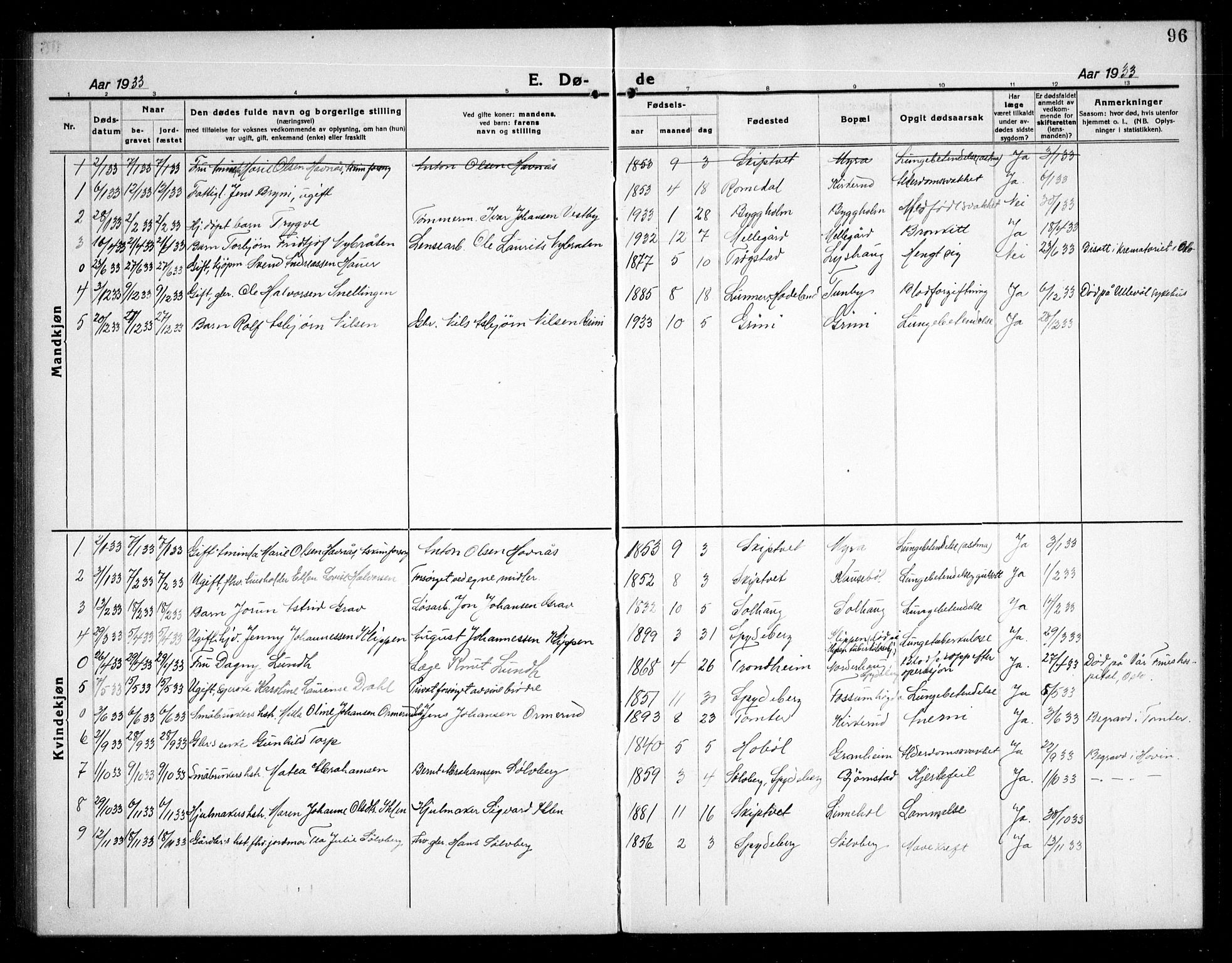 Spydeberg prestekontor Kirkebøker, SAO/A-10924/G/Ga/L0003: Parish register (copy) no. I 3, 1918-1934, p. 96