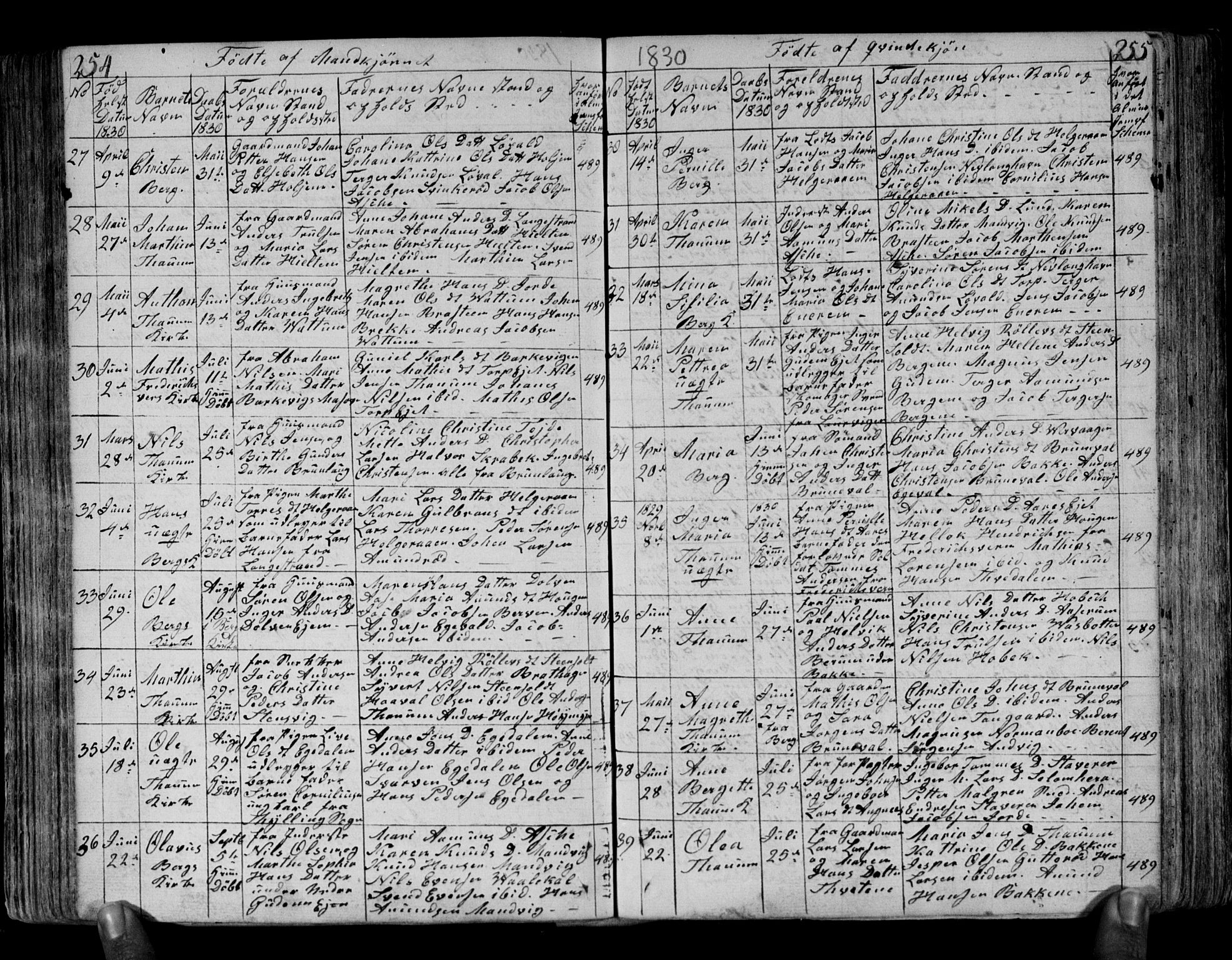 Brunlanes kirkebøker, AV/SAKO-A-342/F/Fa/L0002: Parish register (official) no. I 2, 1802-1834, p. 254-255