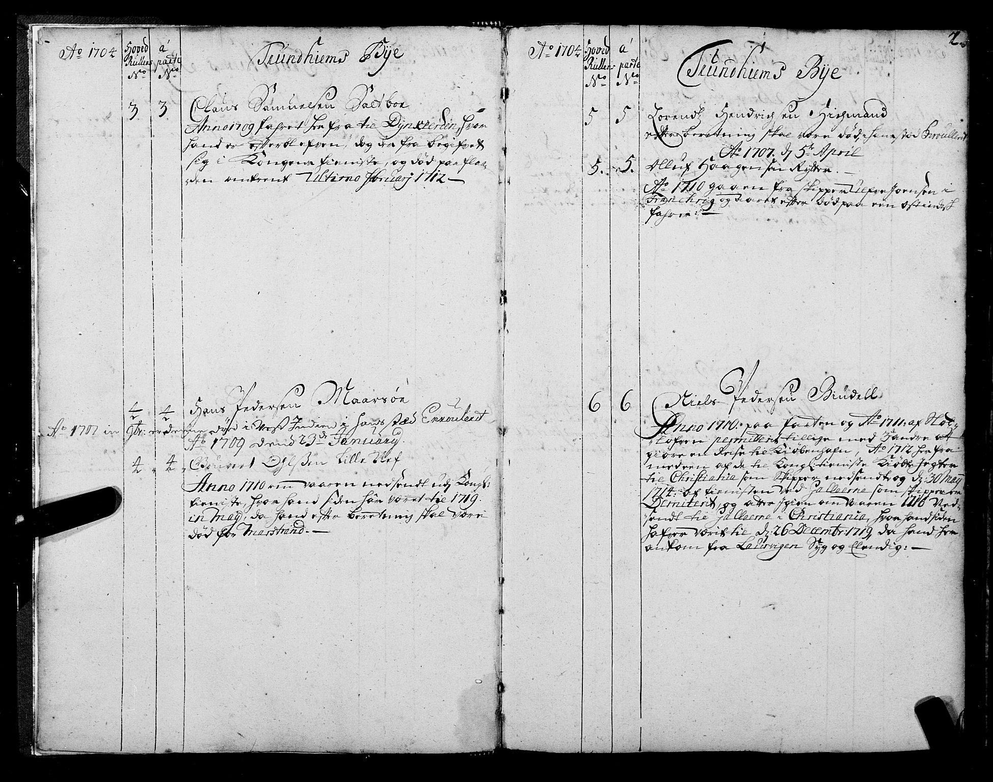 Sjøinnrulleringen - Trondhjemske distrikt, AV/SAT-A-5121/01/L0004: Ruller over sjøfolk i Trondhjem by, 1704-1710, p. 2