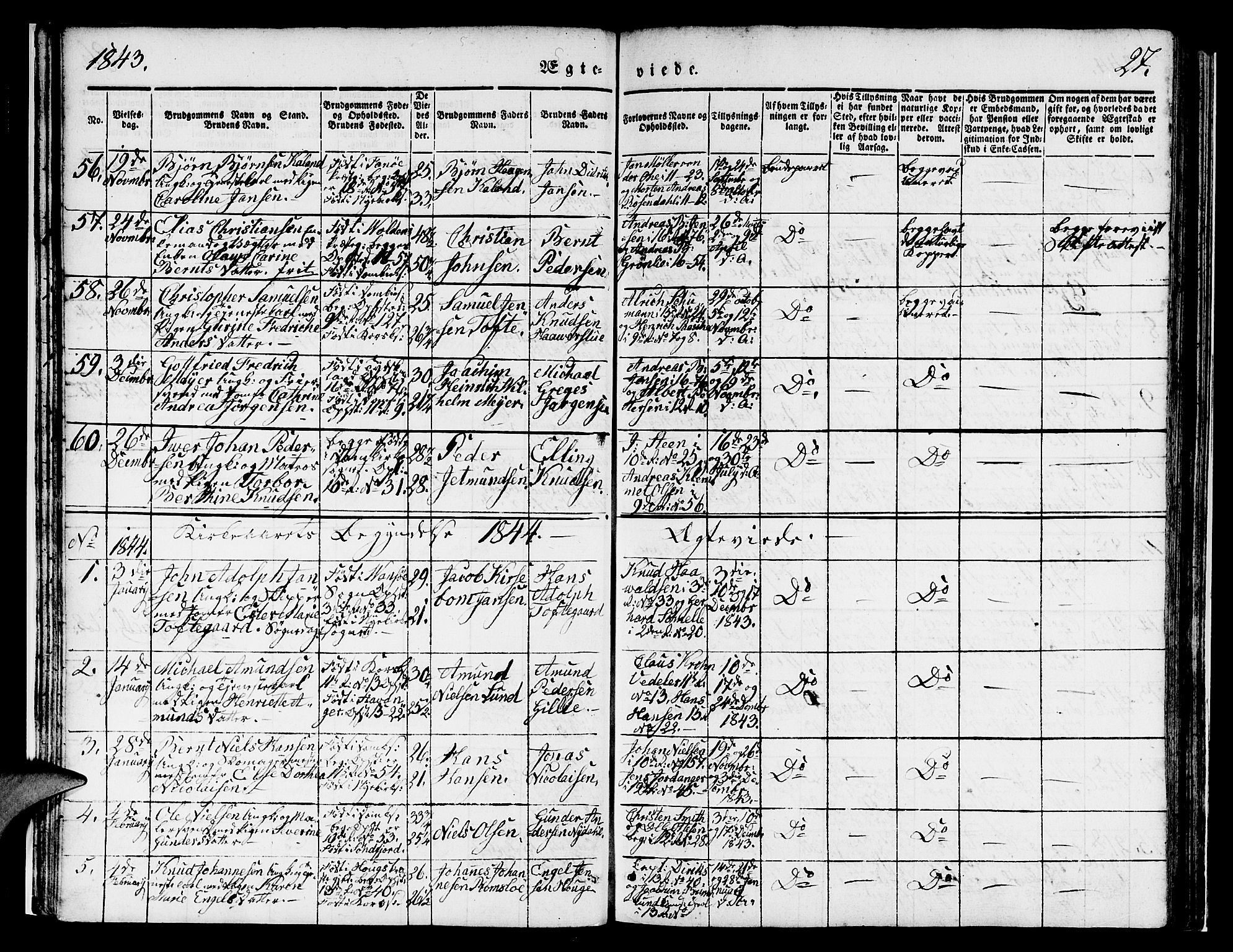 Domkirken sokneprestembete, AV/SAB-A-74801/H/Hab/L0029: Parish register (copy) no. D 1, 1839-1857, p. 27