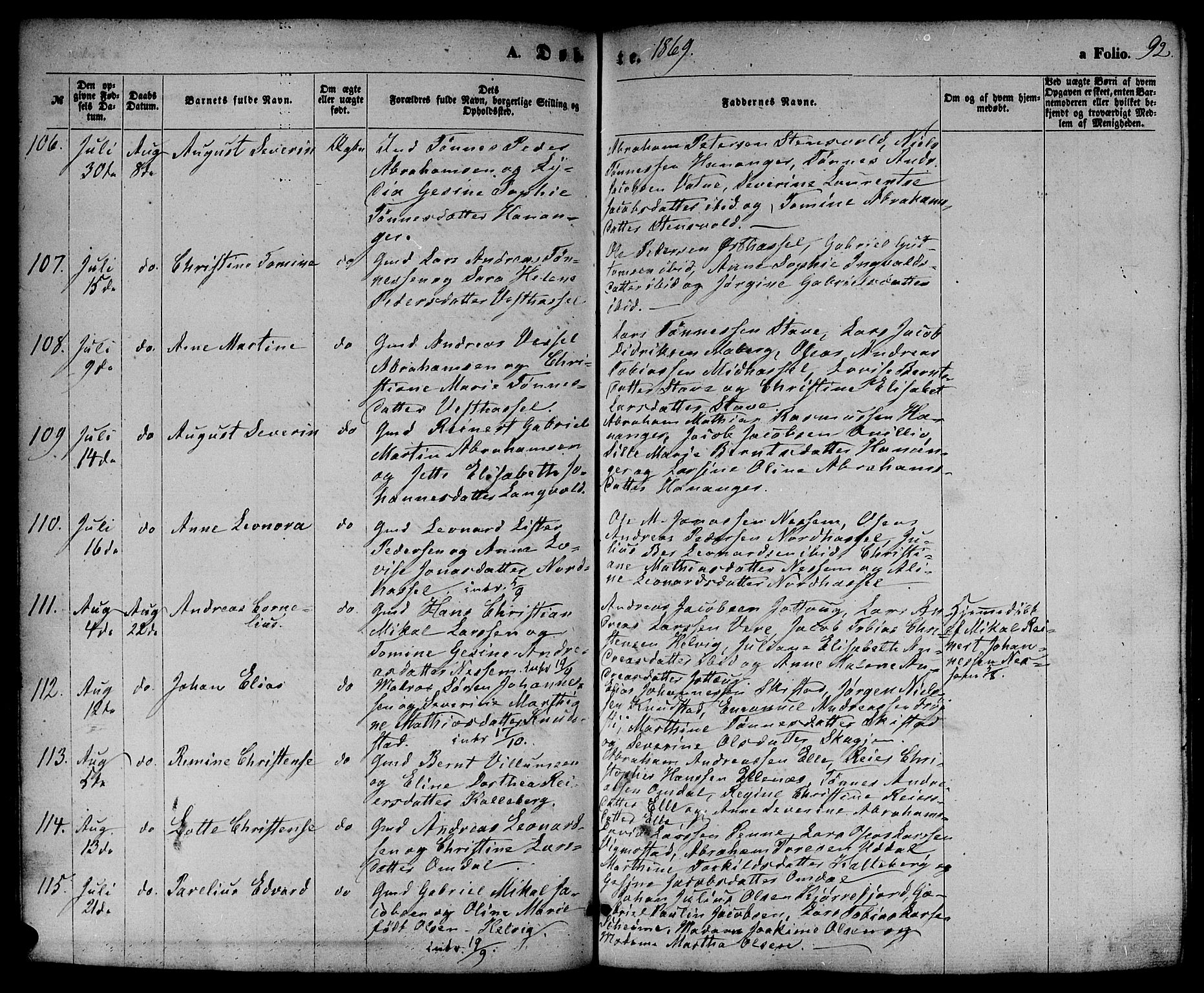 Lista sokneprestkontor, AV/SAK-1111-0027/F/Fb/L0003: Parish register (copy) no. B 3, 1862-1877, p. 92