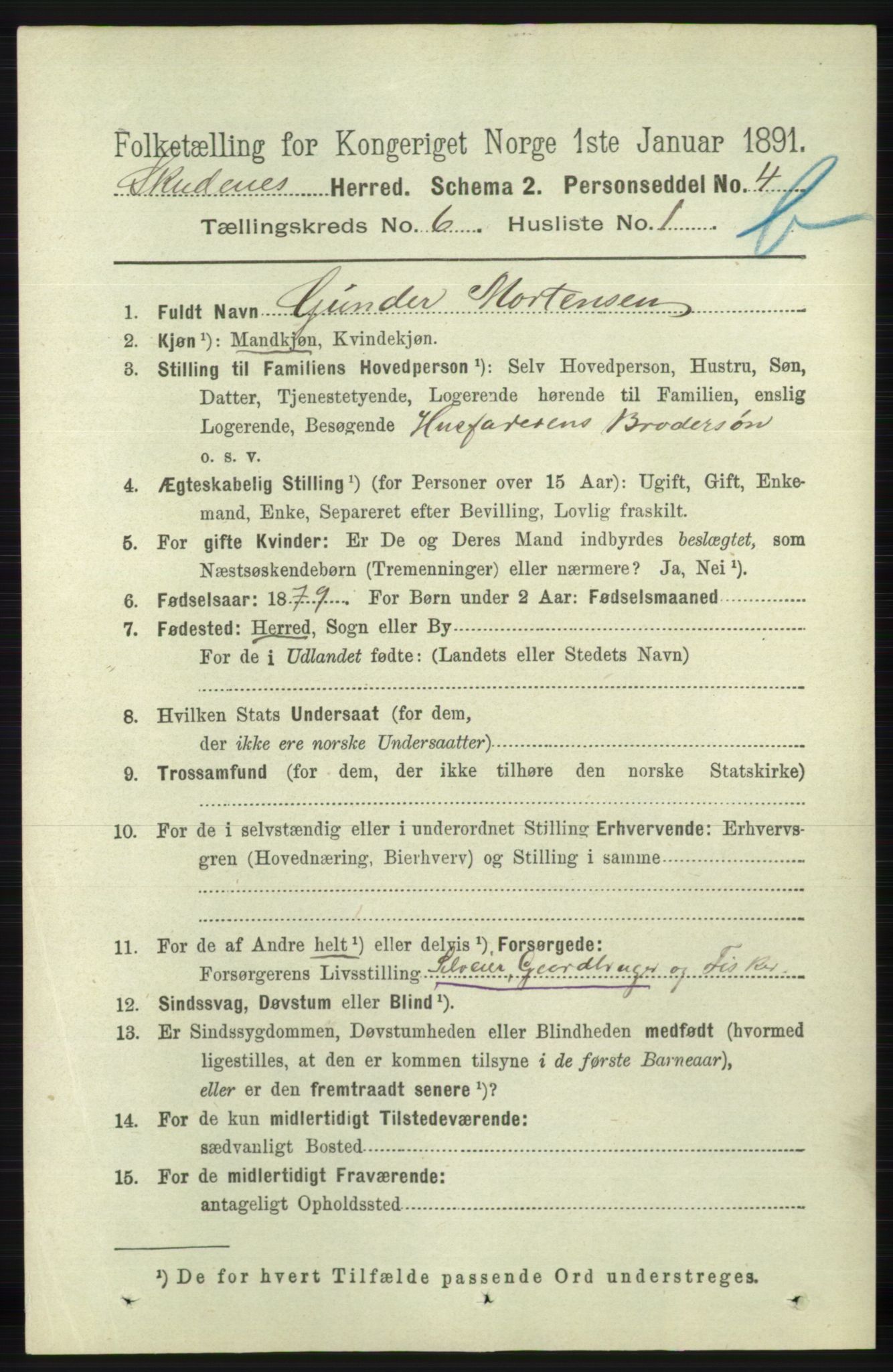RA, 1891 census for 1150 Skudenes, 1891, p. 5595