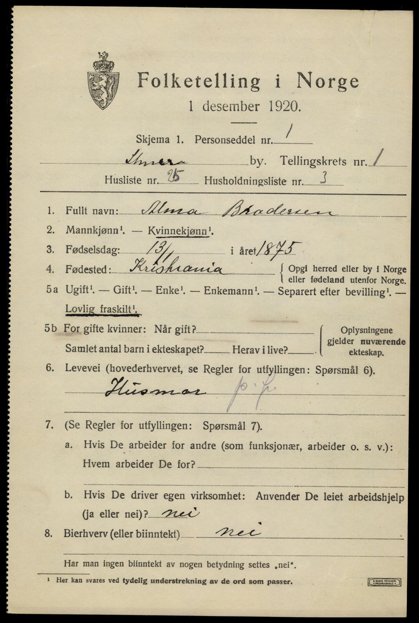 SAH, 1920 census for Lillehammer, 1920, p. 4140