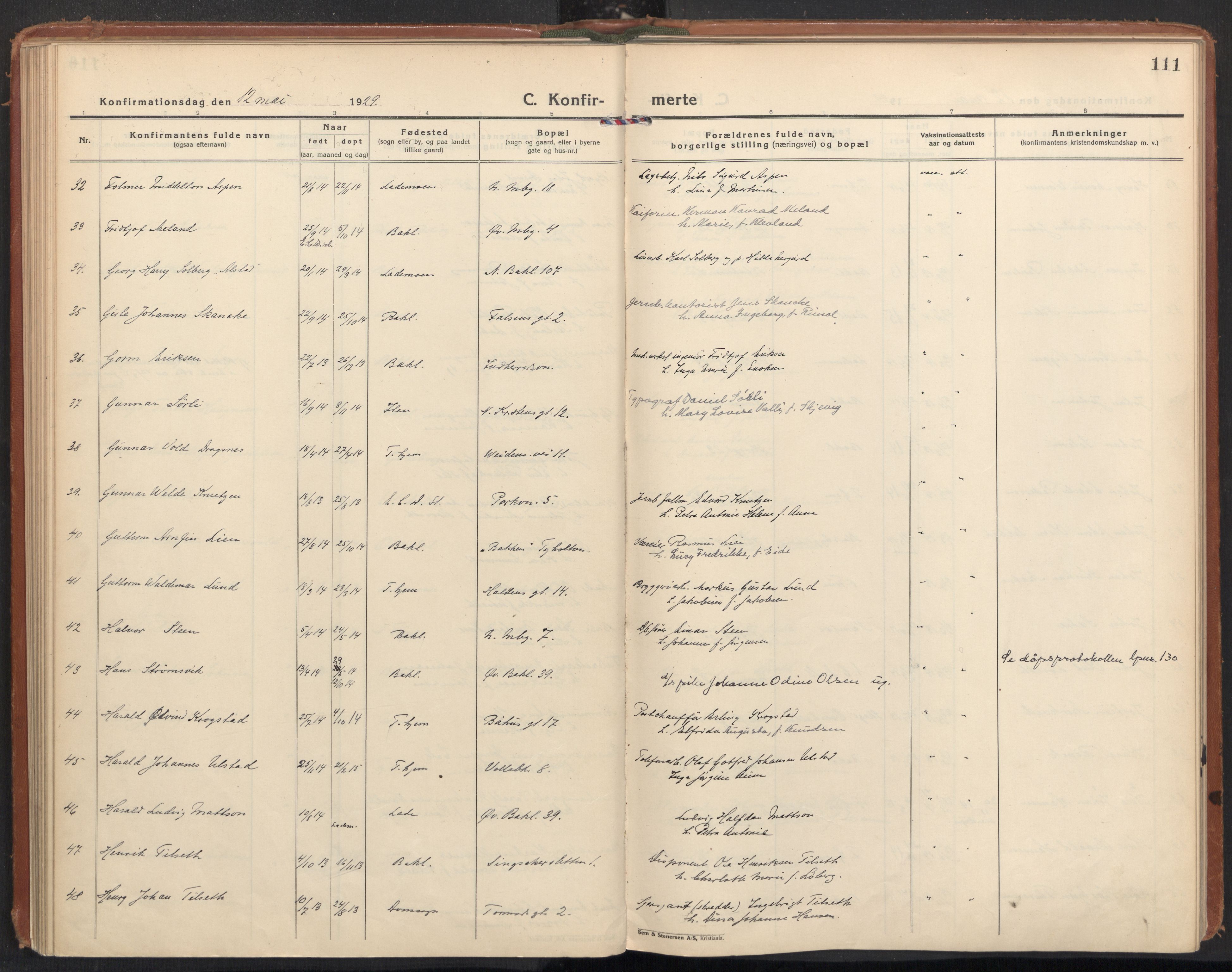 Ministerialprotokoller, klokkerbøker og fødselsregistre - Sør-Trøndelag, SAT/A-1456/604/L0208: Parish register (official) no. 604A28, 1923-1937, p. 111