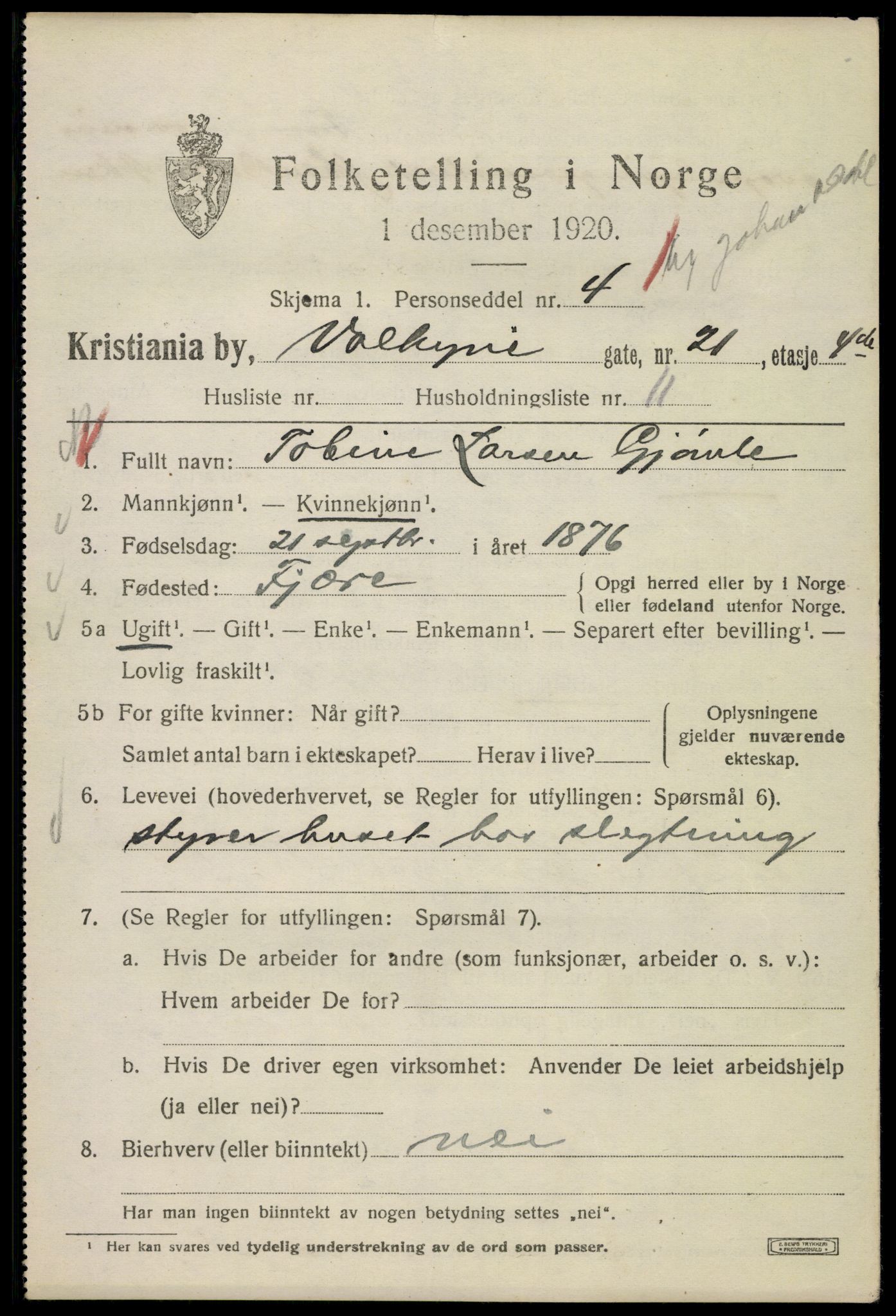 SAO, 1920 census for Kristiania, 1920, p. 628845