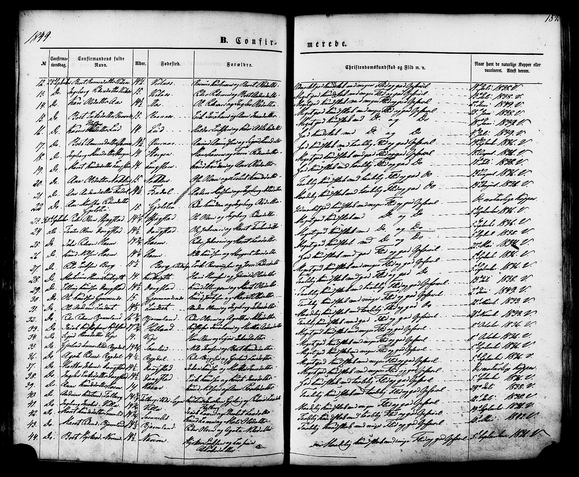 Ministerialprotokoller, klokkerbøker og fødselsregistre - Møre og Romsdal, SAT/A-1454/539/L0529: Parish register (official) no. 539A02, 1848-1872, p. 157