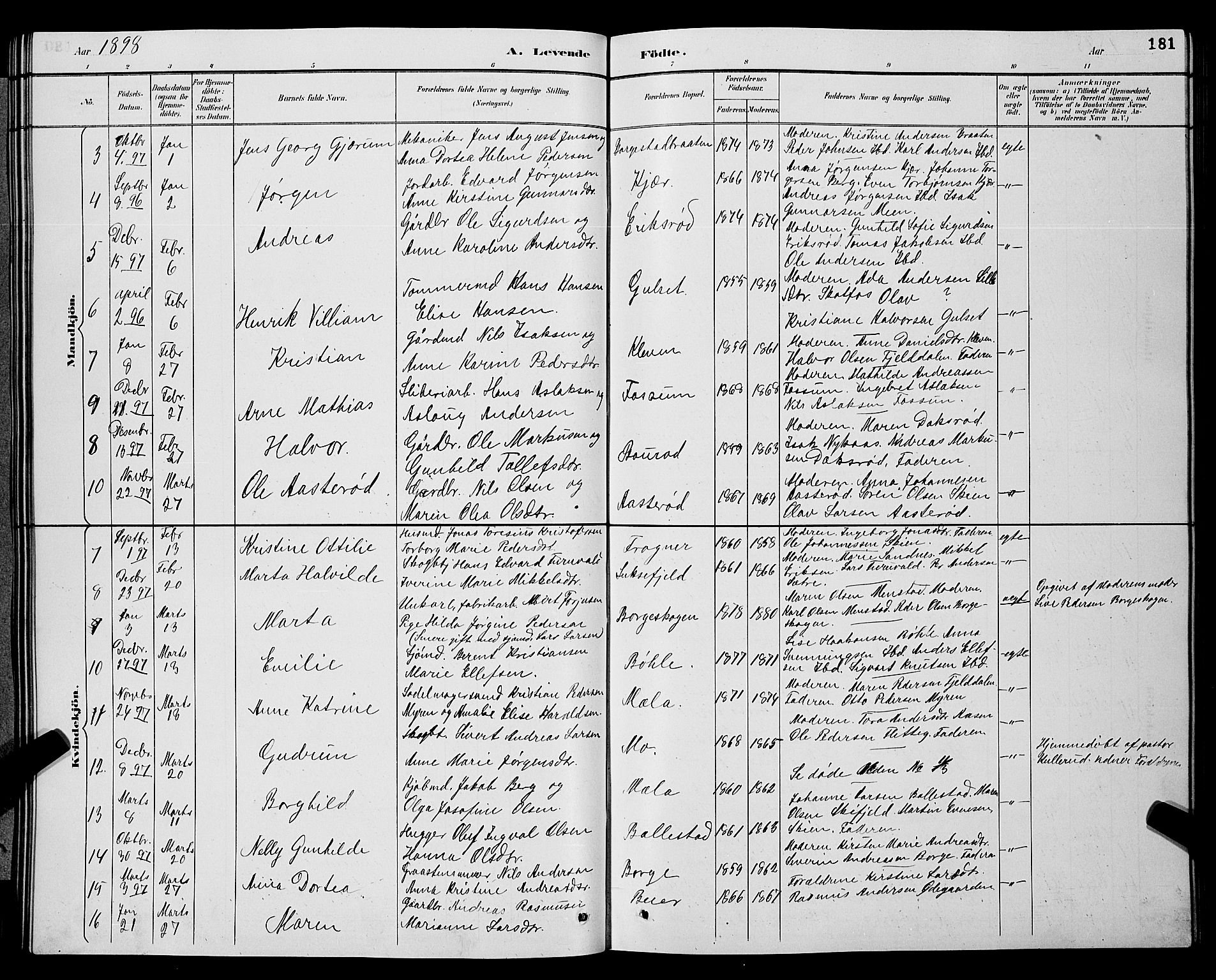 Gjerpen kirkebøker, SAKO/A-265/G/Ga/L0002: Parish register (copy) no. I 2, 1883-1900, p. 181