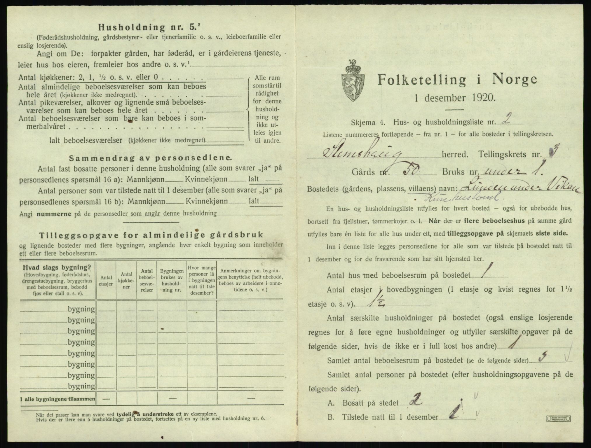 SAT, 1920 census for Stemshaug, 1920, p. 138