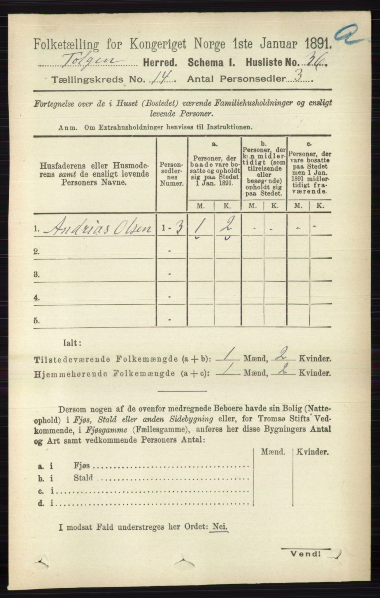 RA, 1891 census for 0436 Tolga, 1891, p. 4116