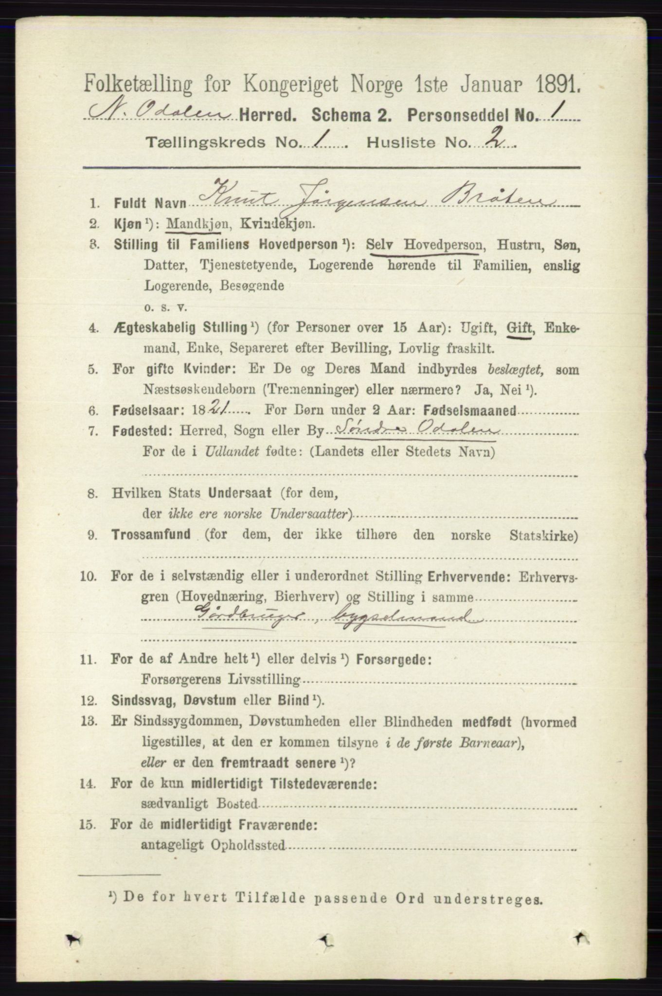 RA, 1891 census for 0418 Nord-Odal, 1891, p. 92