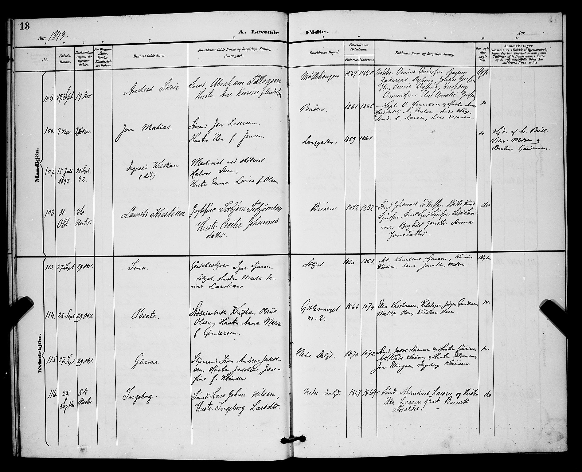 St. Johannes sokneprestkontor, AV/SAST-A-101814/001/30/30BB/L0003: Parish register (copy) no. B 3, 1893-1900, p. 13