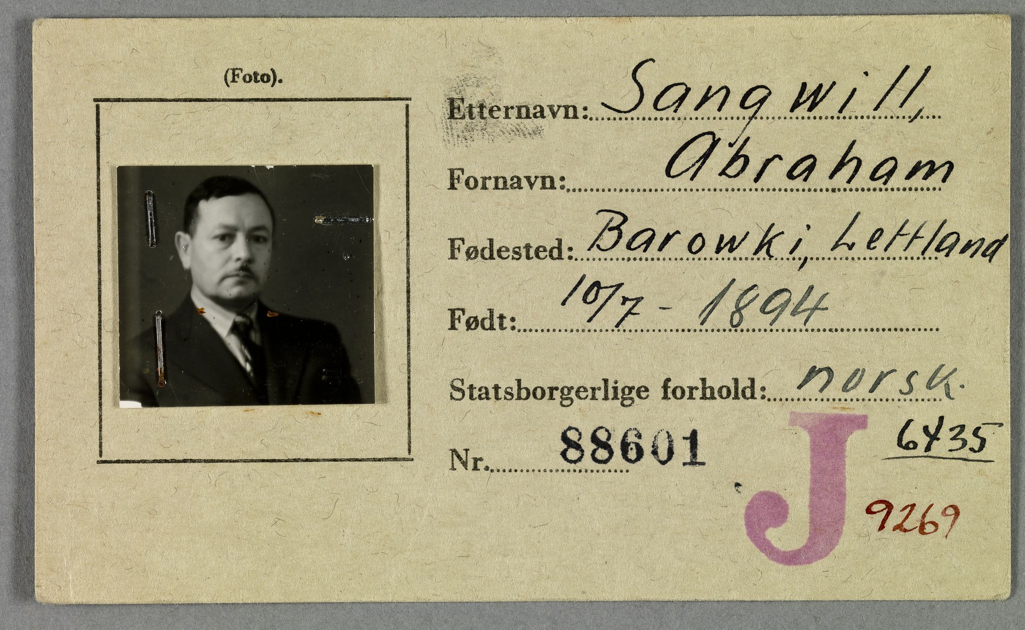 Sosialdepartementet, Våre Falne, RA/S-1708/E/Ee/L0021A: Fotografier av jøder på legitimasjonskort (1941-42), 1941-1942, p. 303