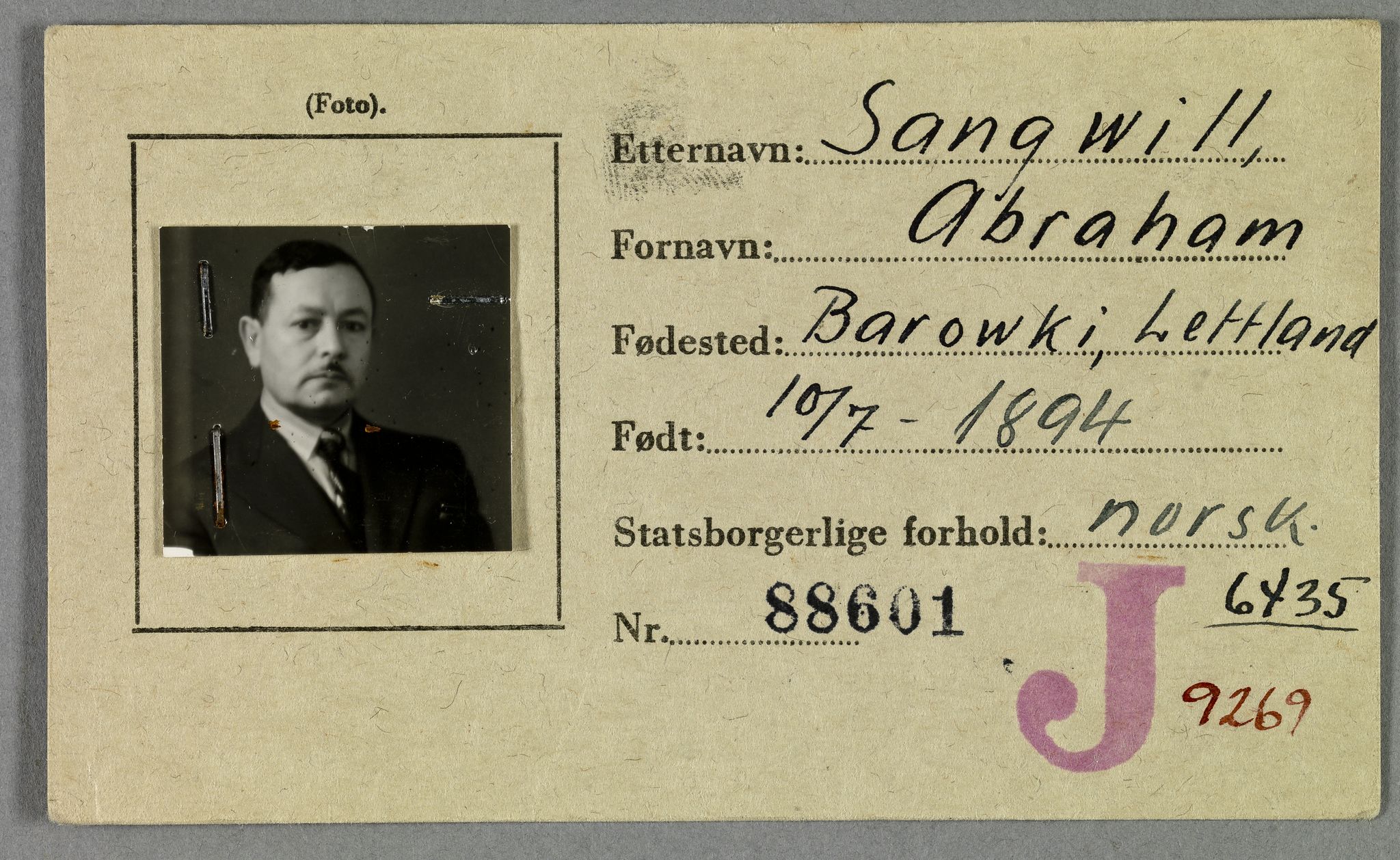 Sosialdepartementet, Våre Falne, AV/RA-S-1708/E/Ee/L0021A: Fotografier av jøder på legitimasjonskort (1941-42), 1941-1942, p. 303