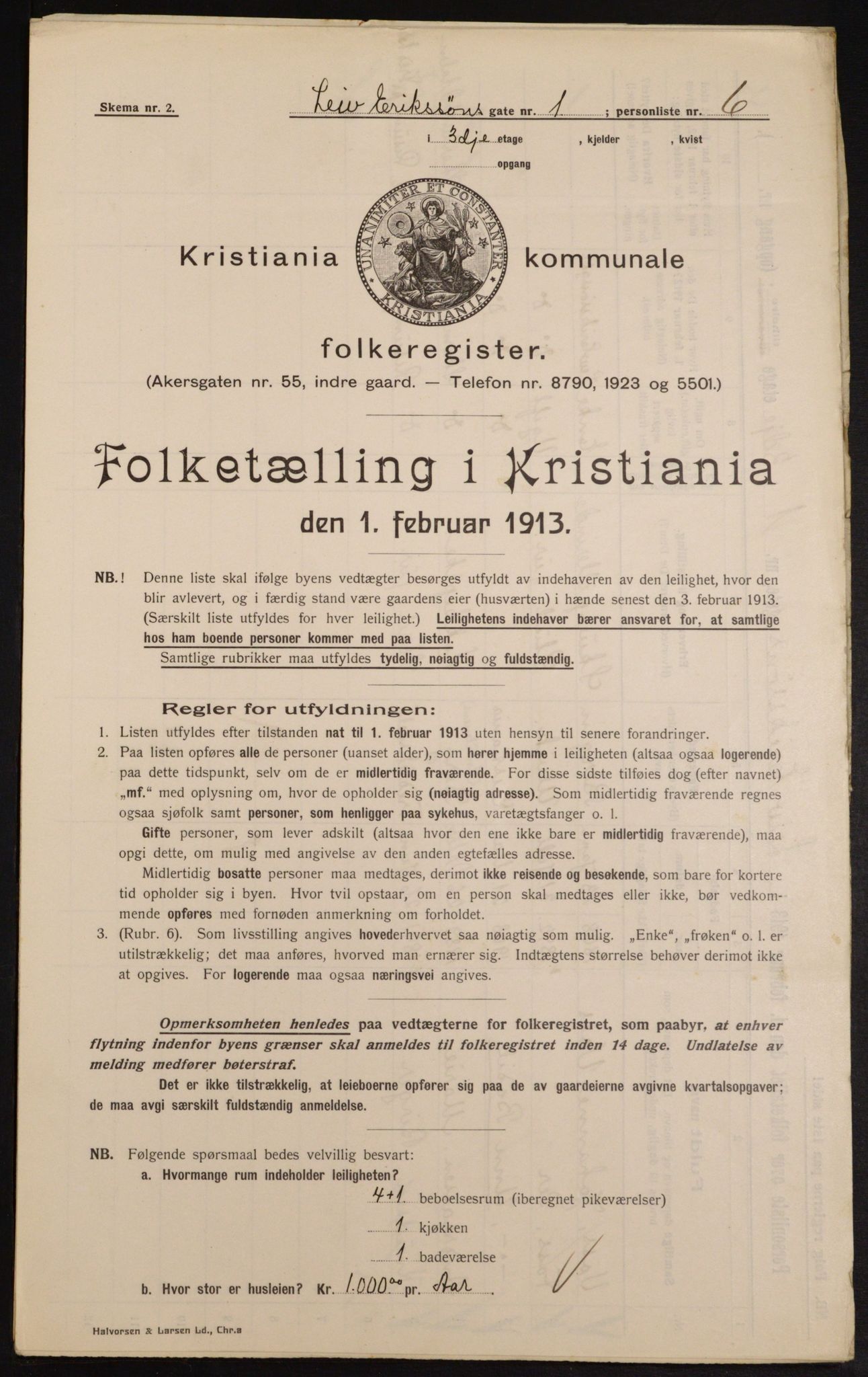 OBA, Municipal Census 1913 for Kristiania, 1913, p. 57191