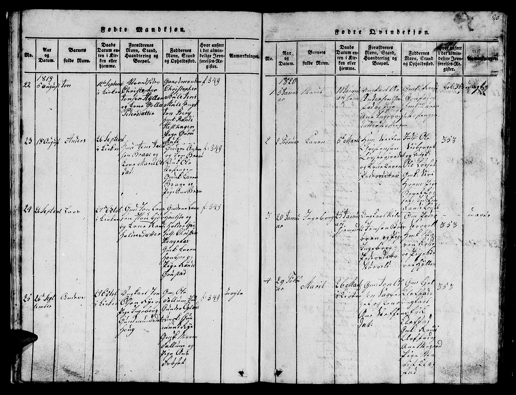 Ministerialprotokoller, klokkerbøker og fødselsregistre - Sør-Trøndelag, SAT/A-1456/612/L0385: Parish register (copy) no. 612C01, 1816-1845, p. 20