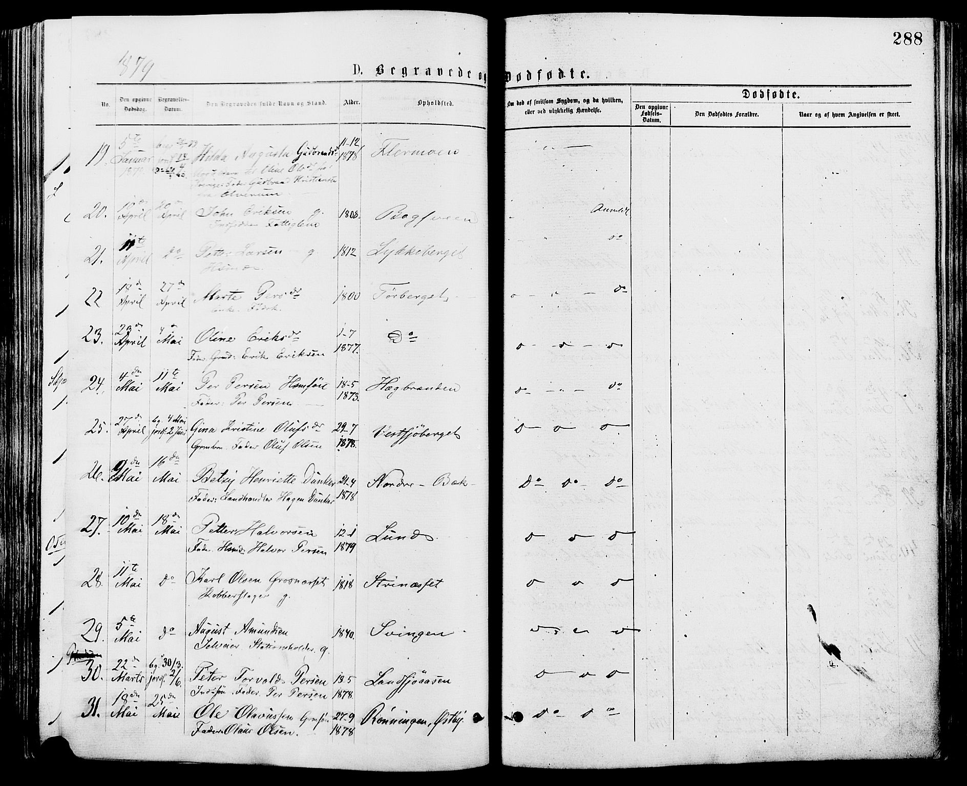 Trysil prestekontor, SAH/PREST-046/H/Ha/Haa/L0007: Parish register (official) no. 7, 1874-1880, p. 288