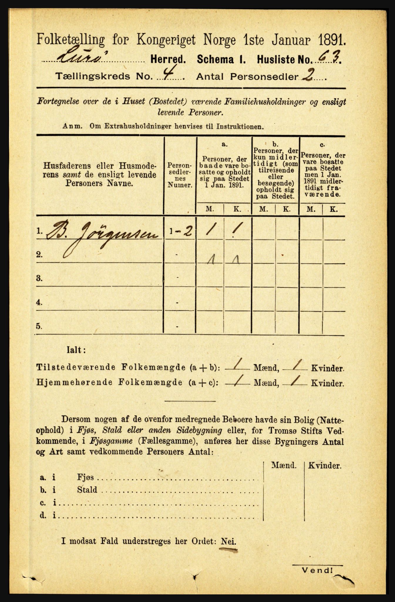 RA, 1891 census for 1834 Lurøy, 1891, p. 2000
