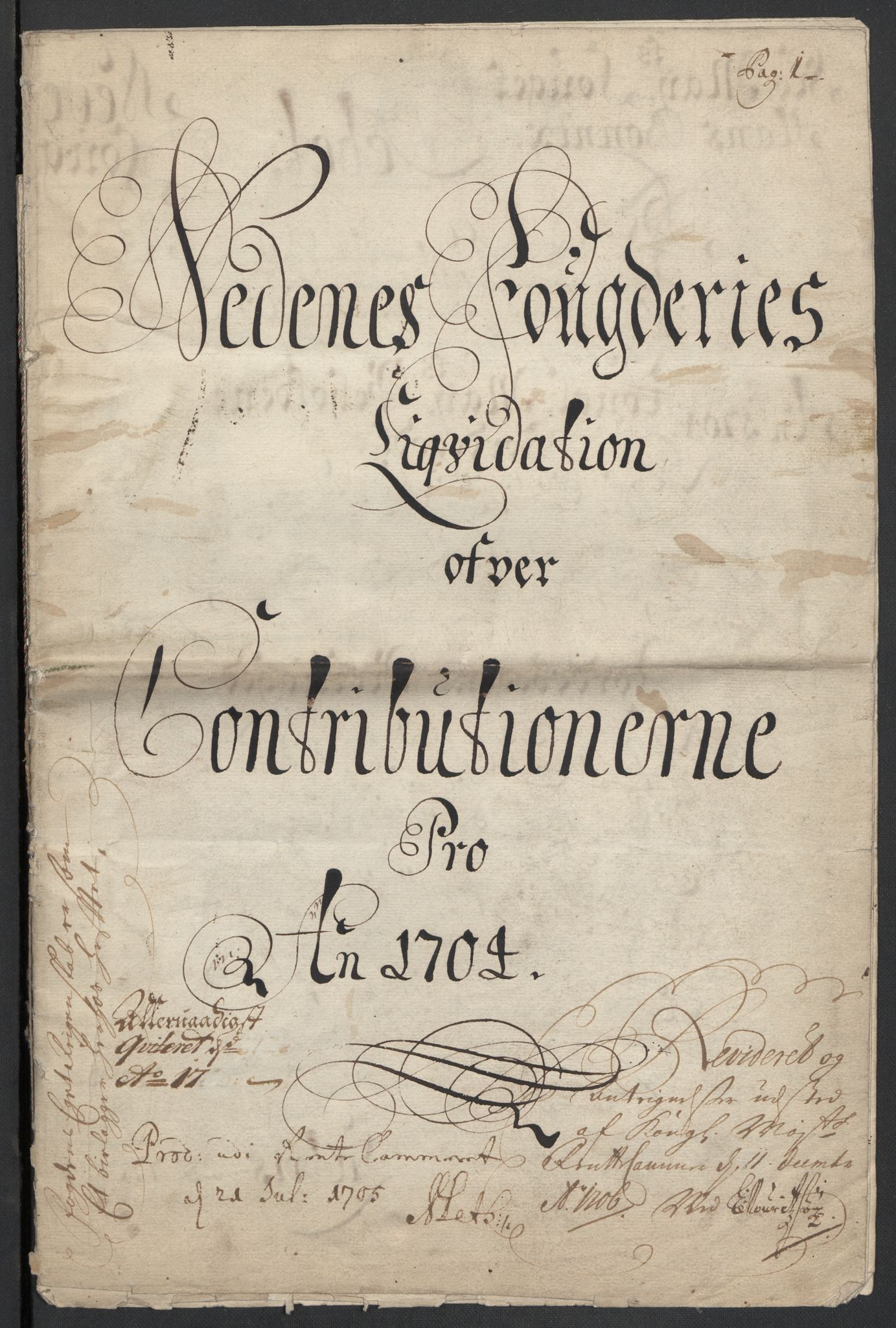 Rentekammeret inntil 1814, Reviderte regnskaper, Fogderegnskap, RA/EA-4092/R39/L2317: Fogderegnskap Nedenes, 1704-1705, p. 3