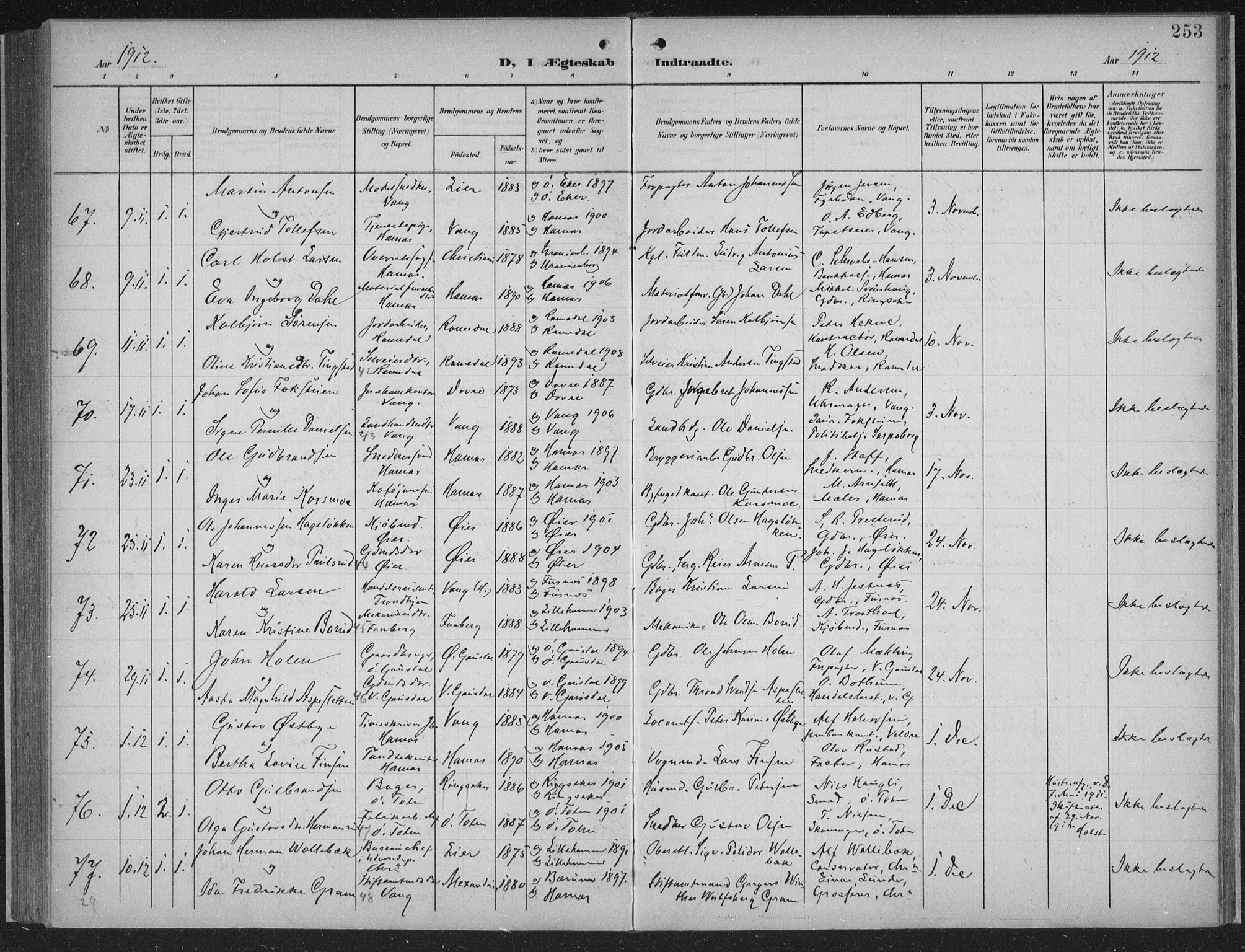 Hamar prestekontor, AV/SAH-DOMPH-002/H/Ha/Haa/L0001: Parish register (official) no. 1, 1900-1914, p. 253