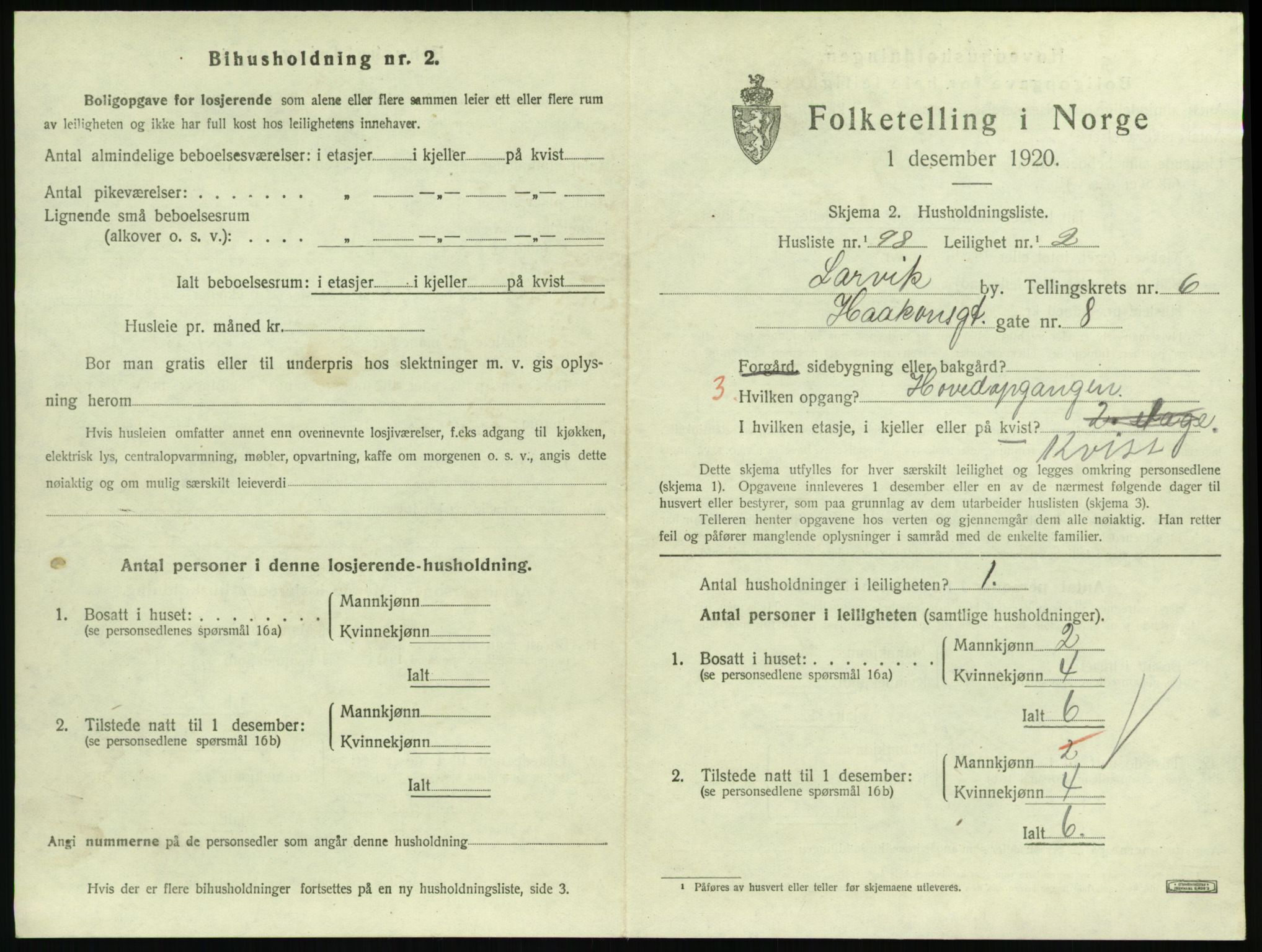 SAKO, 1920 census for Larvik, 1920, p. 5754