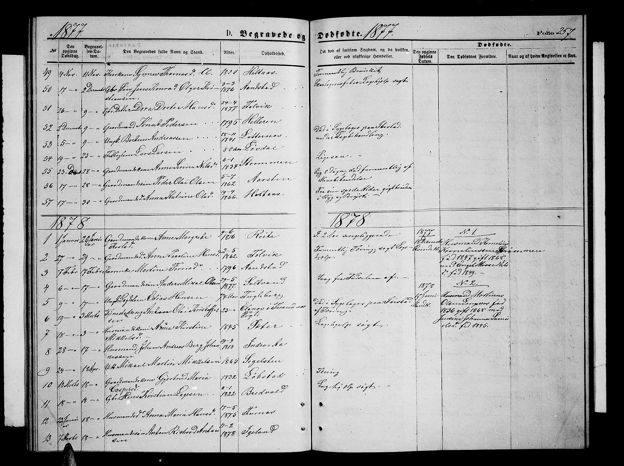 Ibestad sokneprestembete, SATØ/S-0077/H/Ha/Hab/L0006klokker: Parish register (copy) no. 6, 1871-1879, p. 257