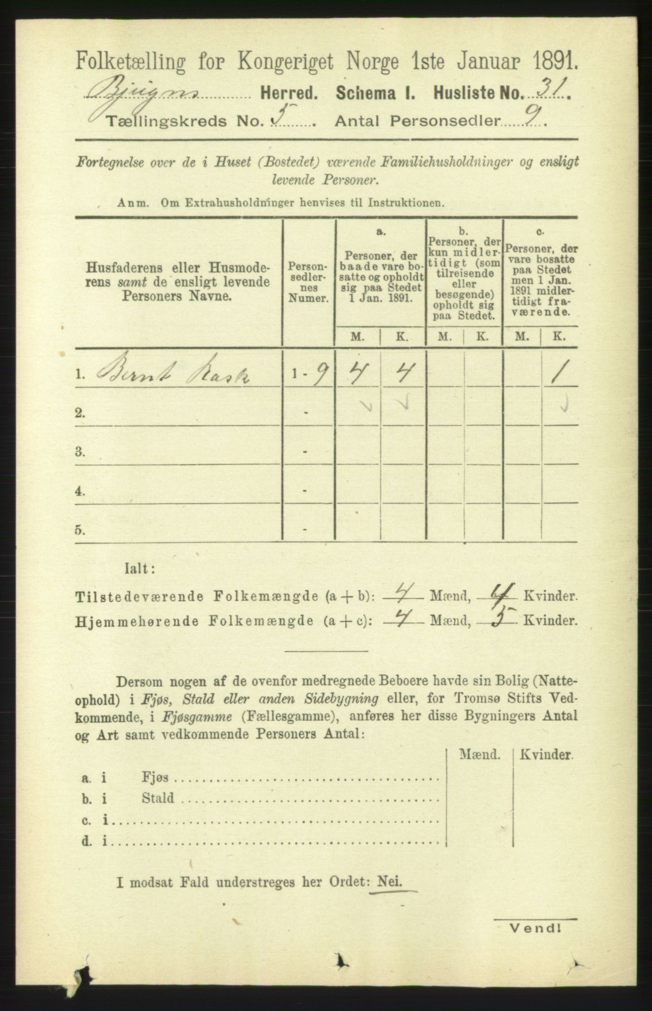 RA, 1891 census for 1627 Bjugn, 1891, p. 1349