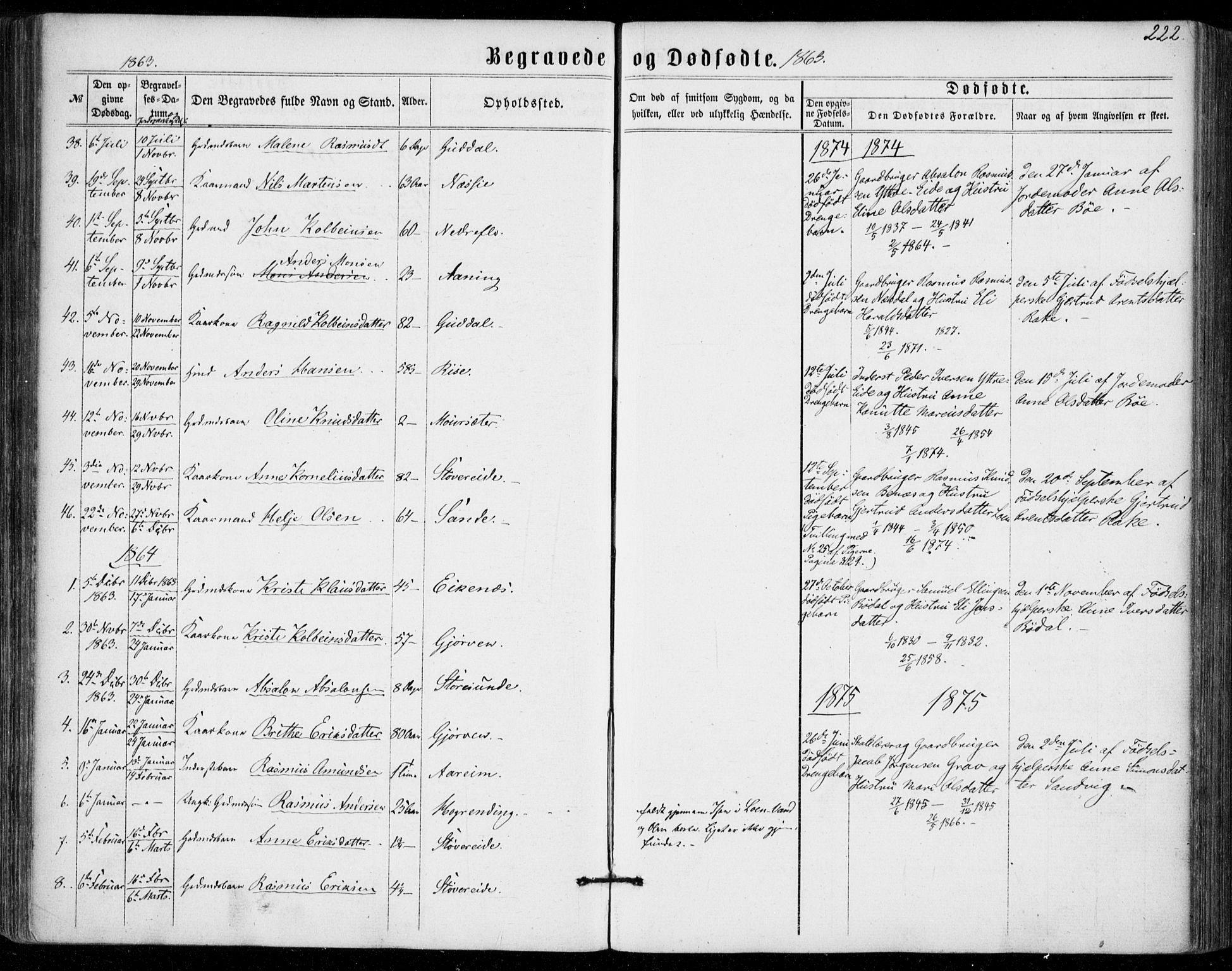 Stryn Sokneprestembete, AV/SAB-A-82501: Parish register (official) no. A 3, 1862-1877, p. 222