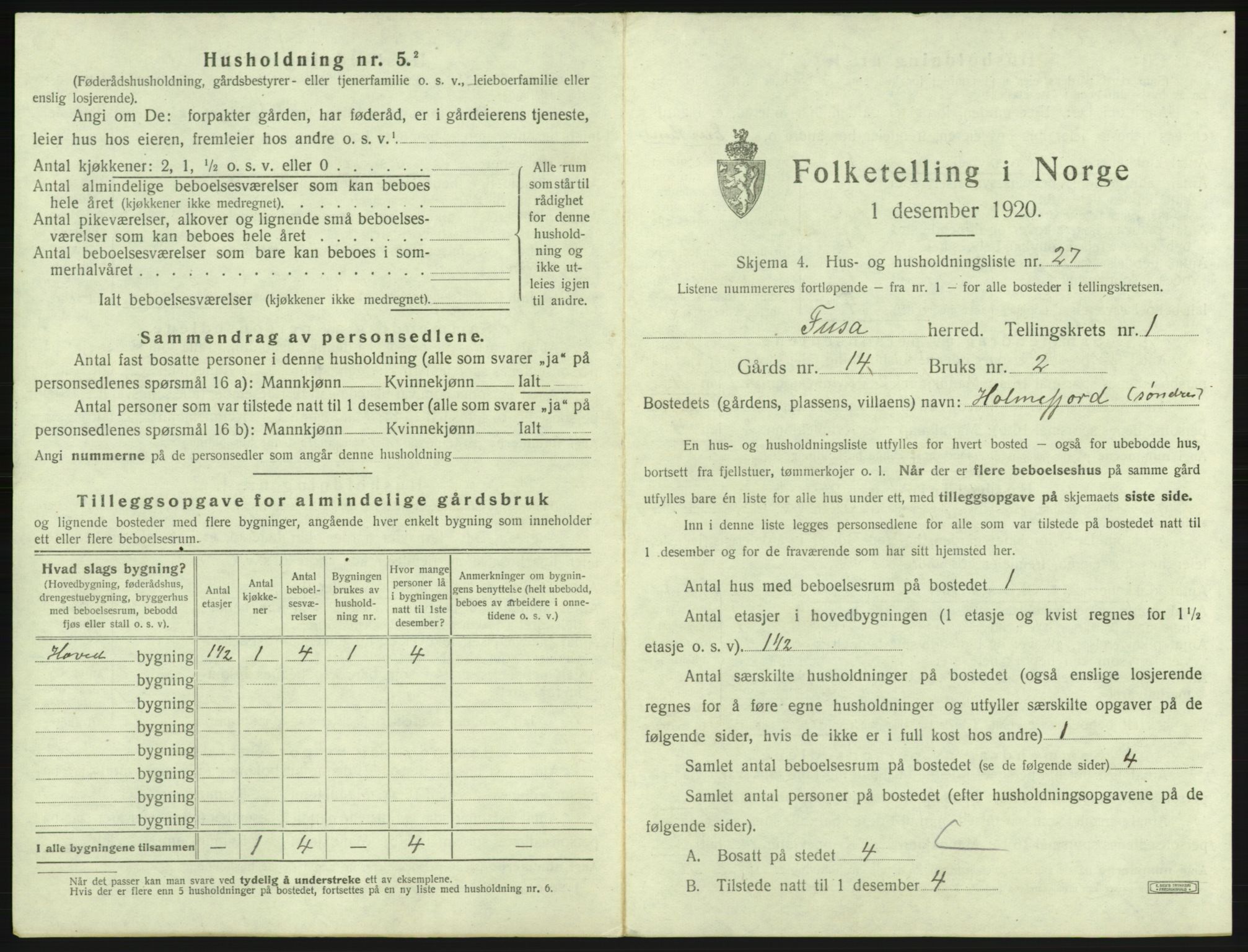 SAB, 1920 census for Fusa, 1920, p. 76