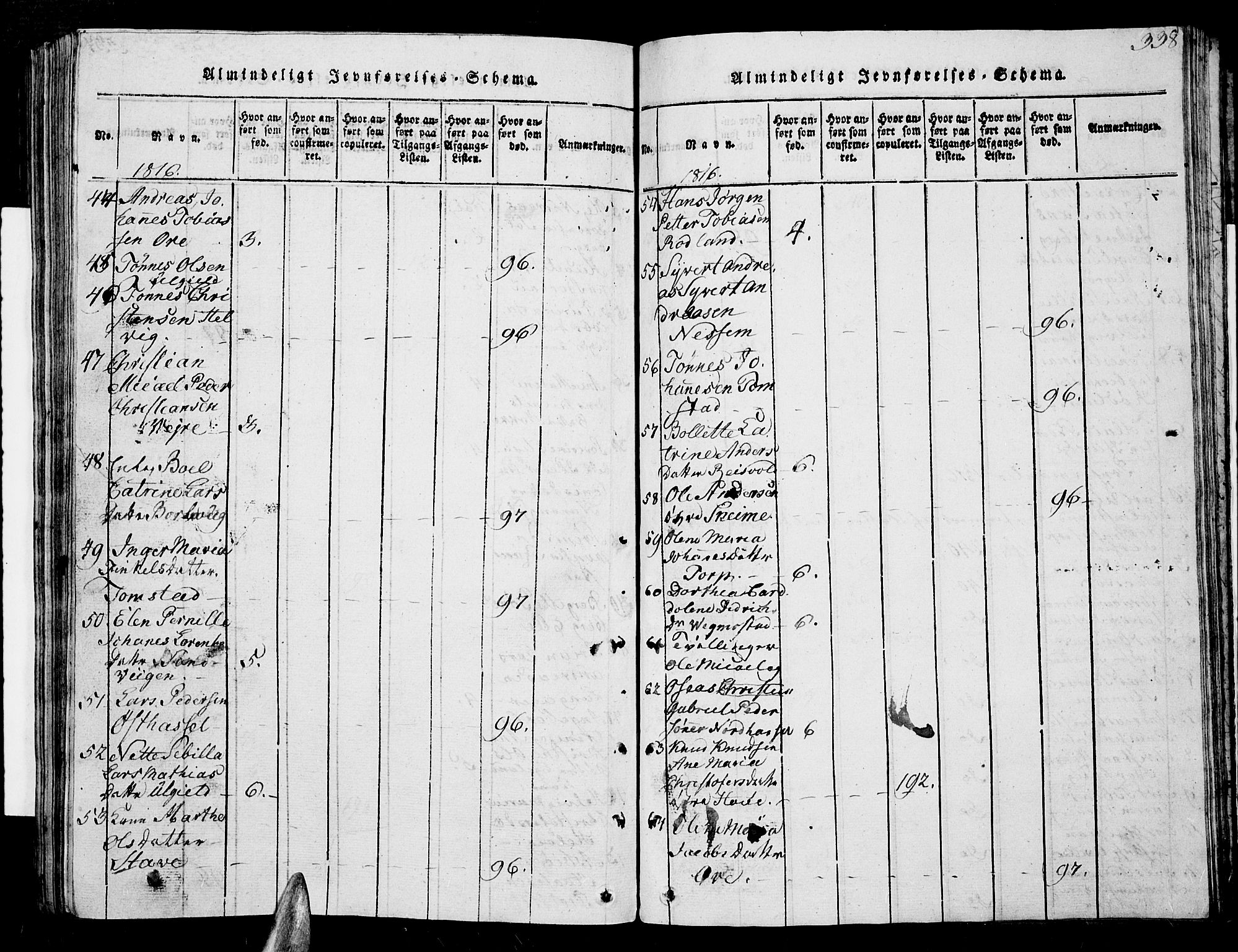 Lista sokneprestkontor, AV/SAK-1111-0027/F/Fb/L0001: Parish register (copy) no. B 1, 1816-1832, p. 338