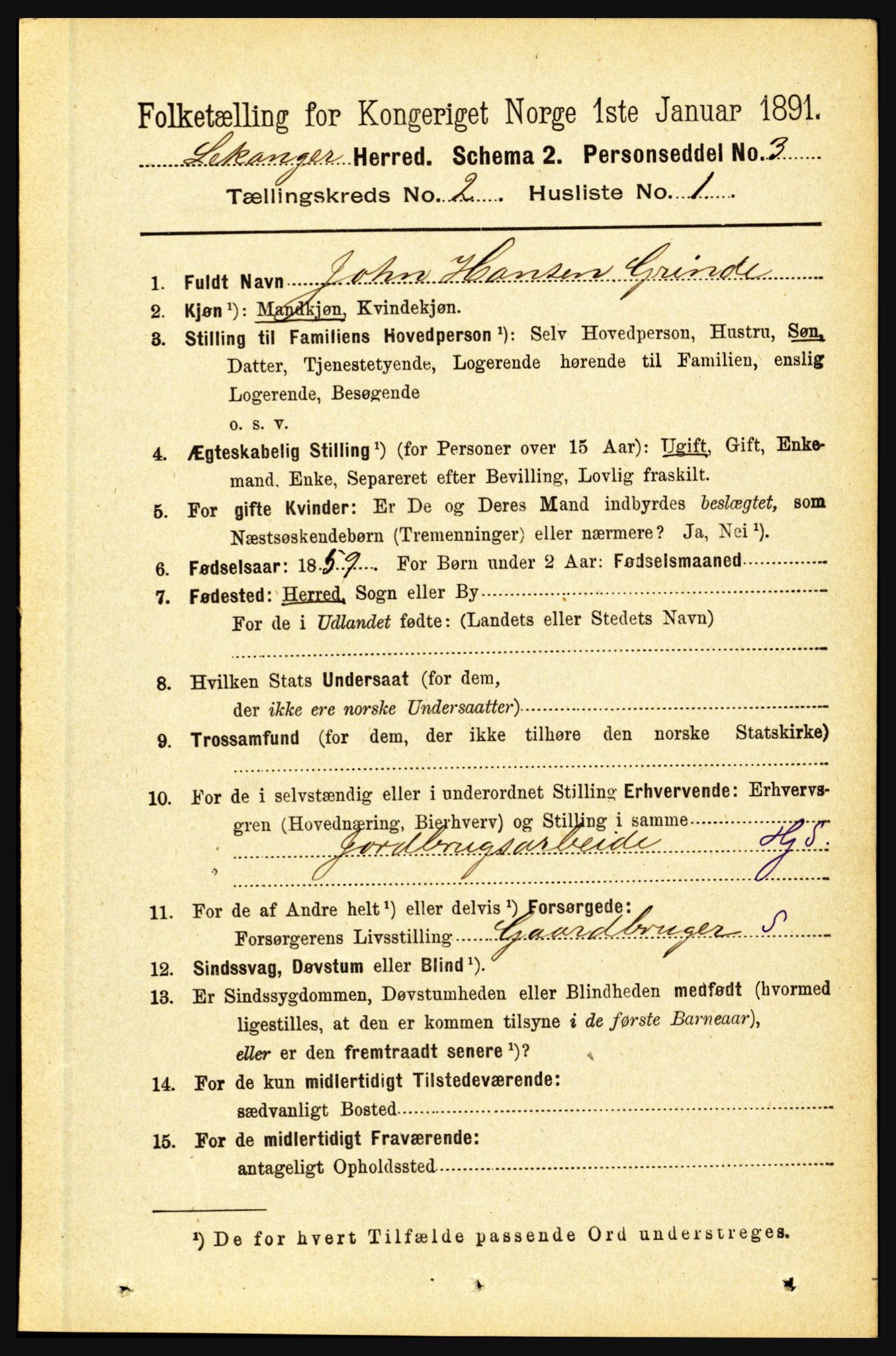 RA, 1891 census for 1419 Leikanger, 1891, p. 152